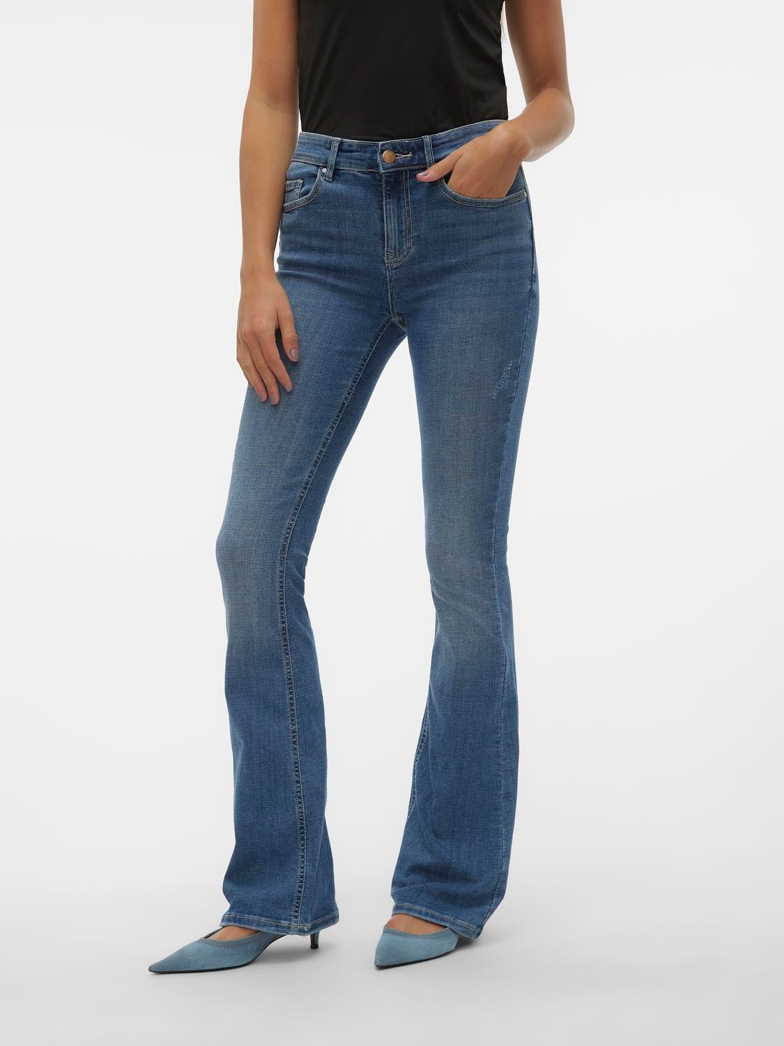 Image of Vero Moda Bootcut-Jeans "VMFLASH MR FLARED JEANS LI347 GA NOOS" Baumwollmischung mit Stretch, regular waist, bootcut fit