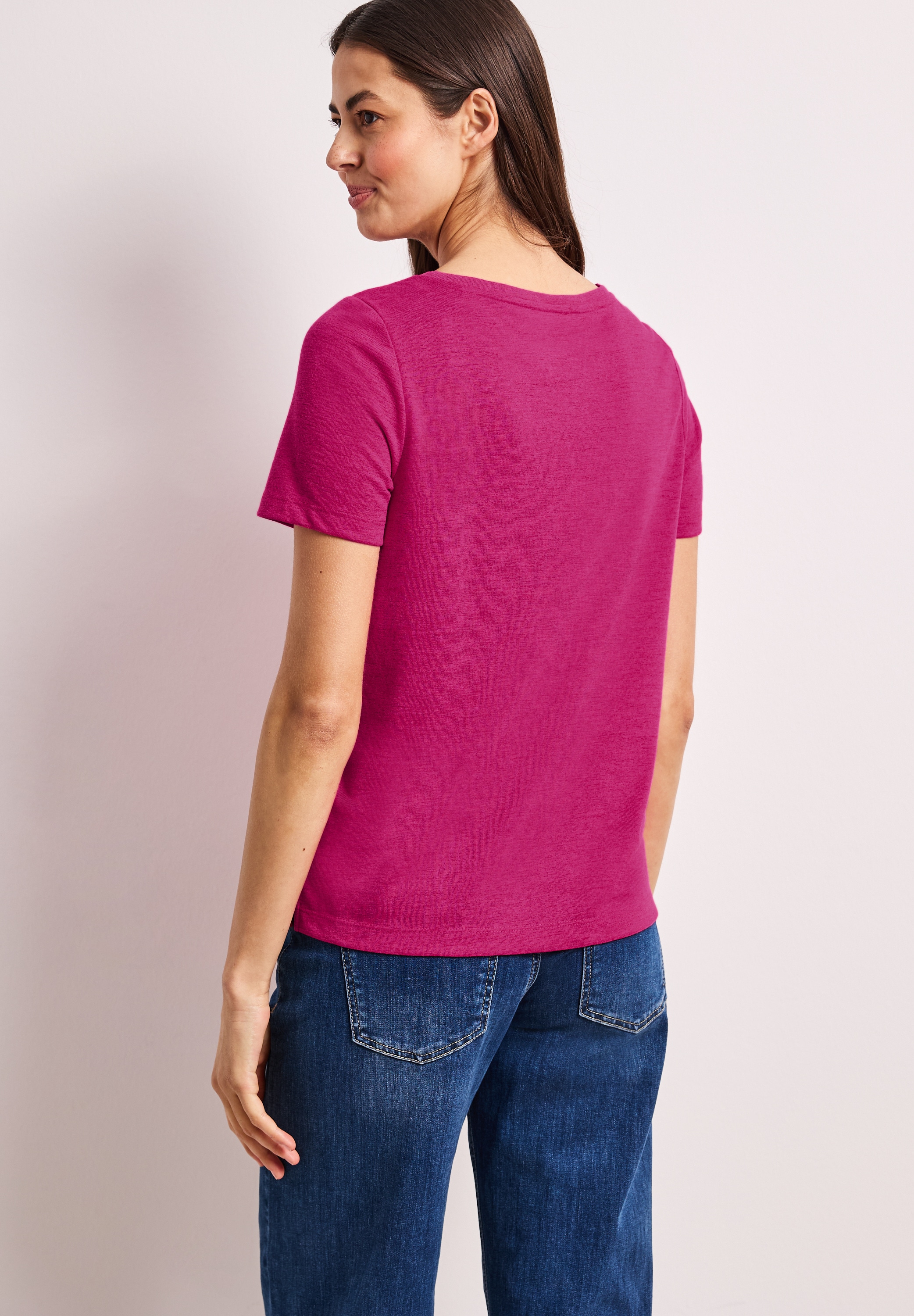 STREET ONE Kurzarmshirt Sommershirt mit Rundhals und Wording