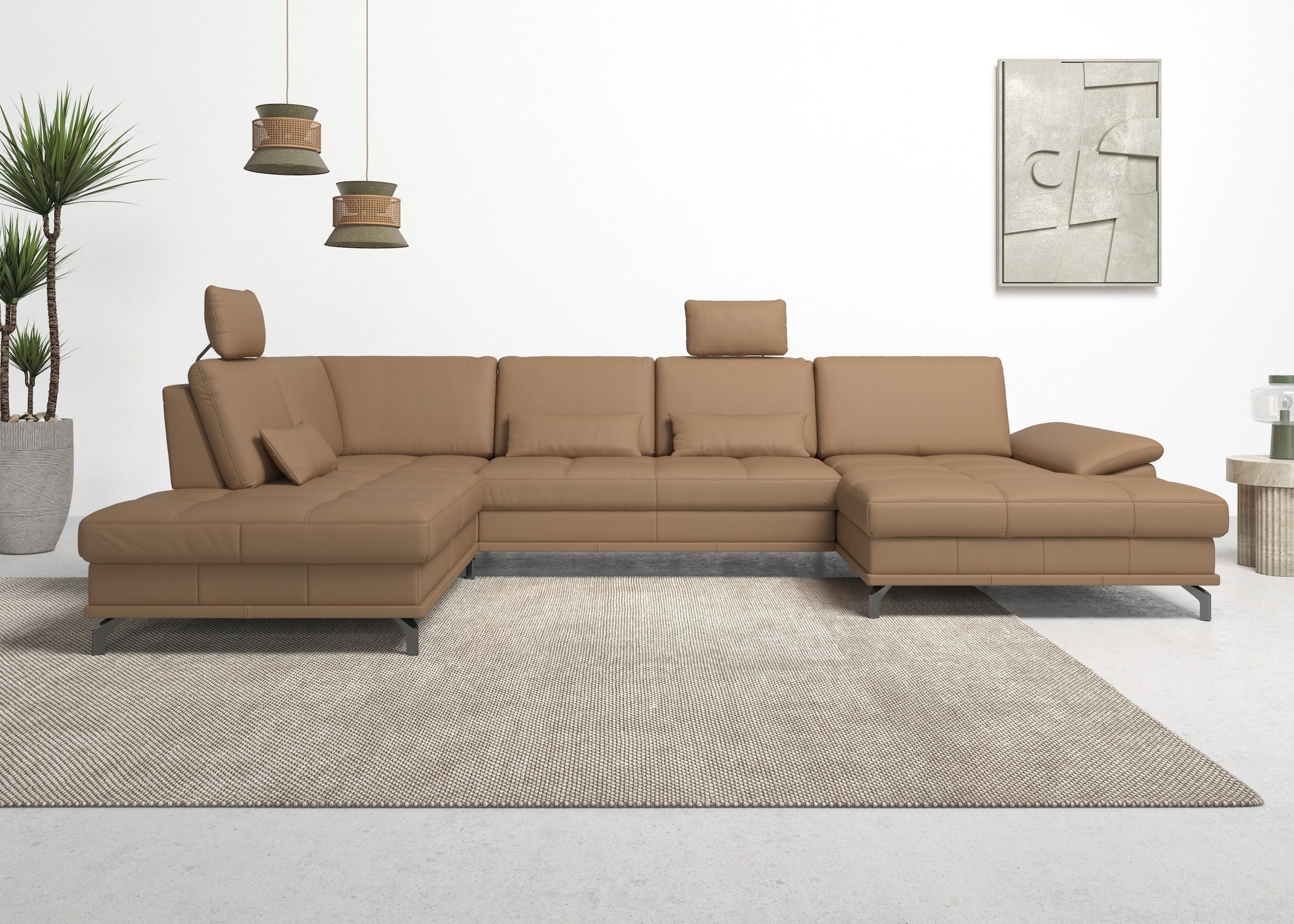 Places of Style Wohnlandschaft »Costello U-Form, mit Sitztiefenverstellung, Armteilverstellung und«, 3 Nierenkissen, optional Bettfunktion und Bettkasten
