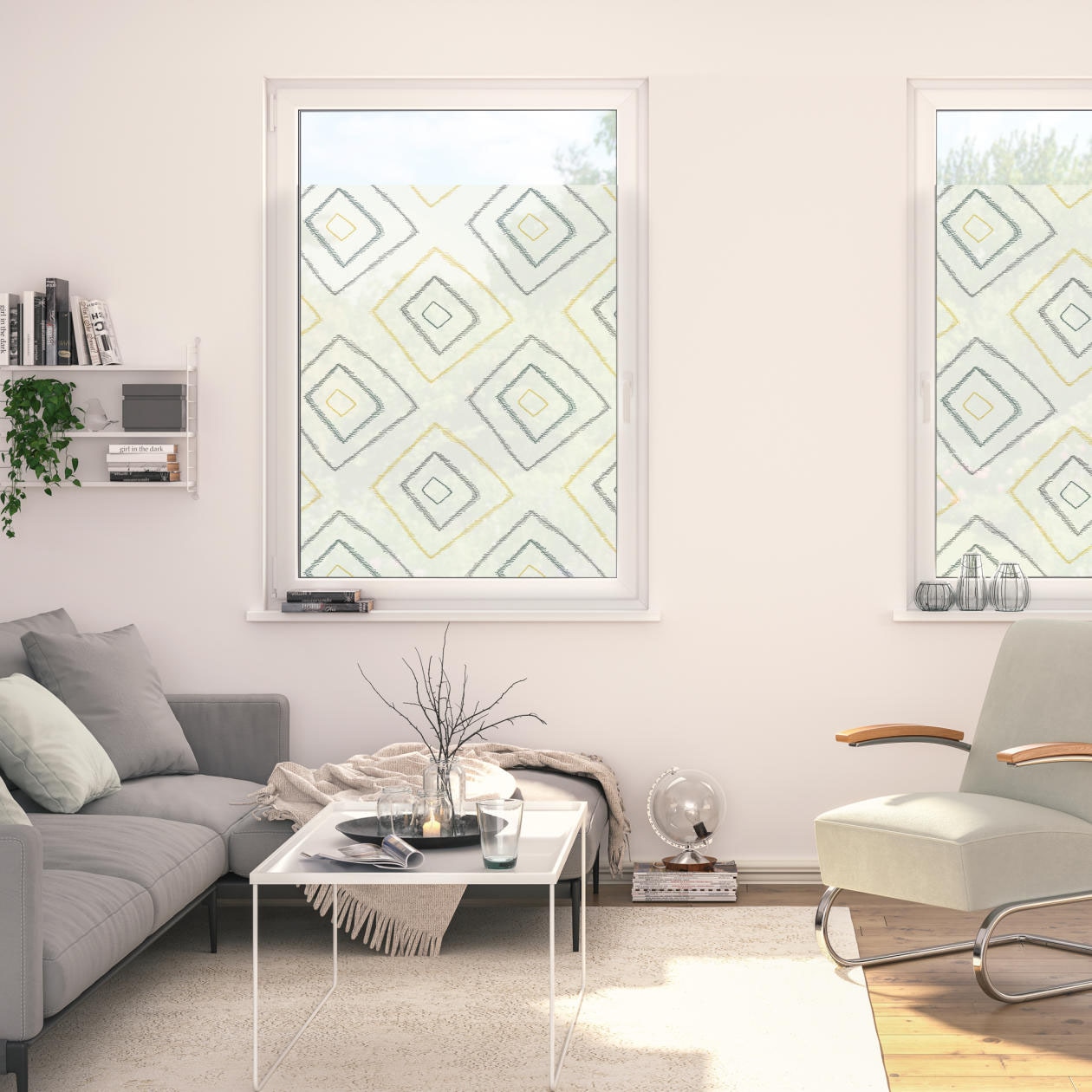 Image of LICHTBLICK ORIGINAL Fensterfolie "Fensterfolie selbstklebend, Sichtschutz, Stripy Boho Rectangle - Beige" 1 Stk. blickdicht glatt statisch haftend