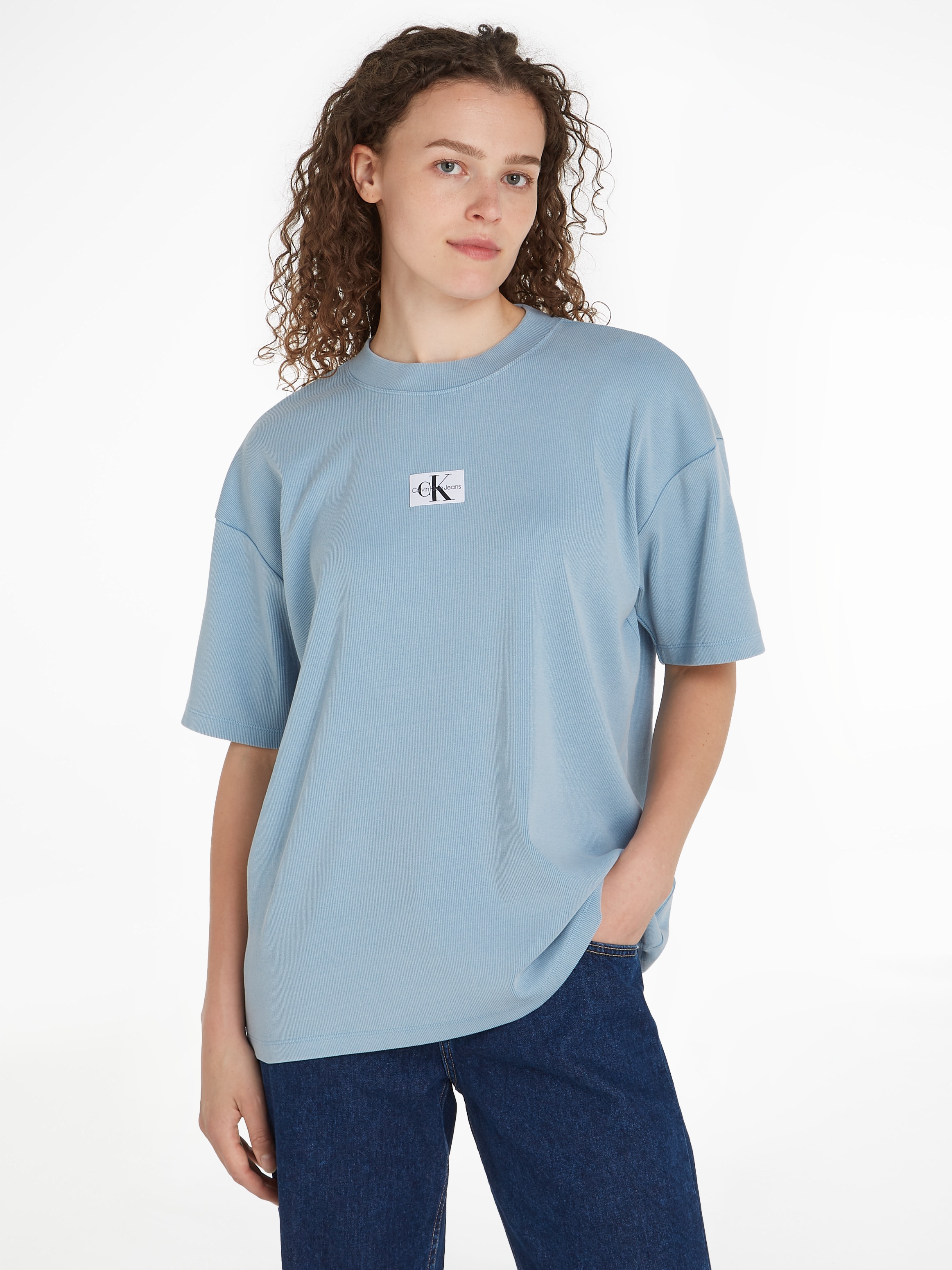 T-Shirt »WASHED RIB LABEL BOYFRIEND TEE«, mit Logomarkenpatch