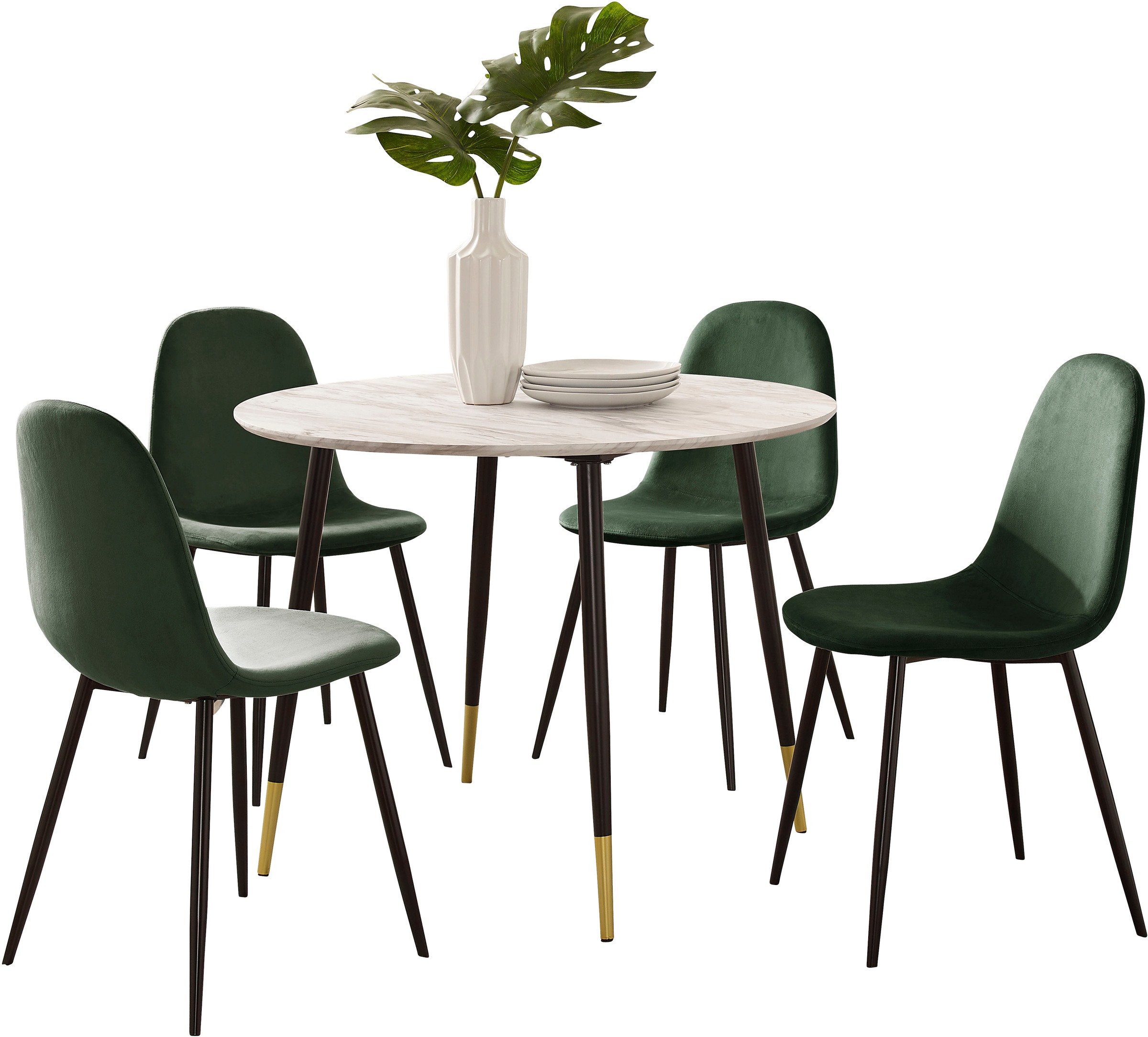 Image of Leonique Essgruppe »Eadwine«, (Set, 5 tlg.), bestehend aus Eadwine Esstisch rund 100 Ø cm und 4 Eadwine Esszimmerstühlen bei Ackermann Versand Schweiz