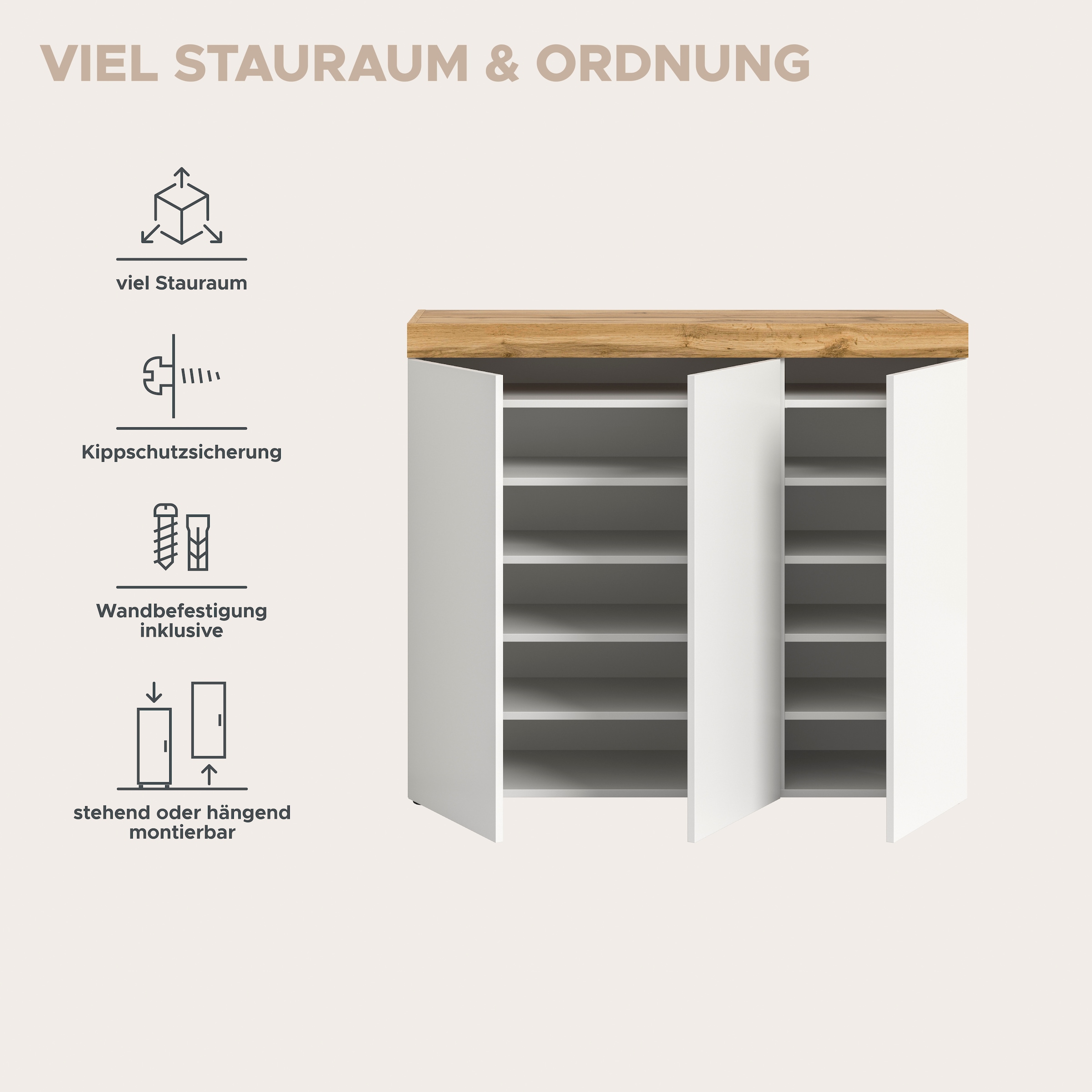 GOODproduct Schuhschrank »MAMBO, TOPSELLER!, Breite 115cm, stehend & hängend, push-2-open« 2 farbige Ausführung, 1 Stk. tlg. Schuhschrank, Schuhkommode, Flur, Diele