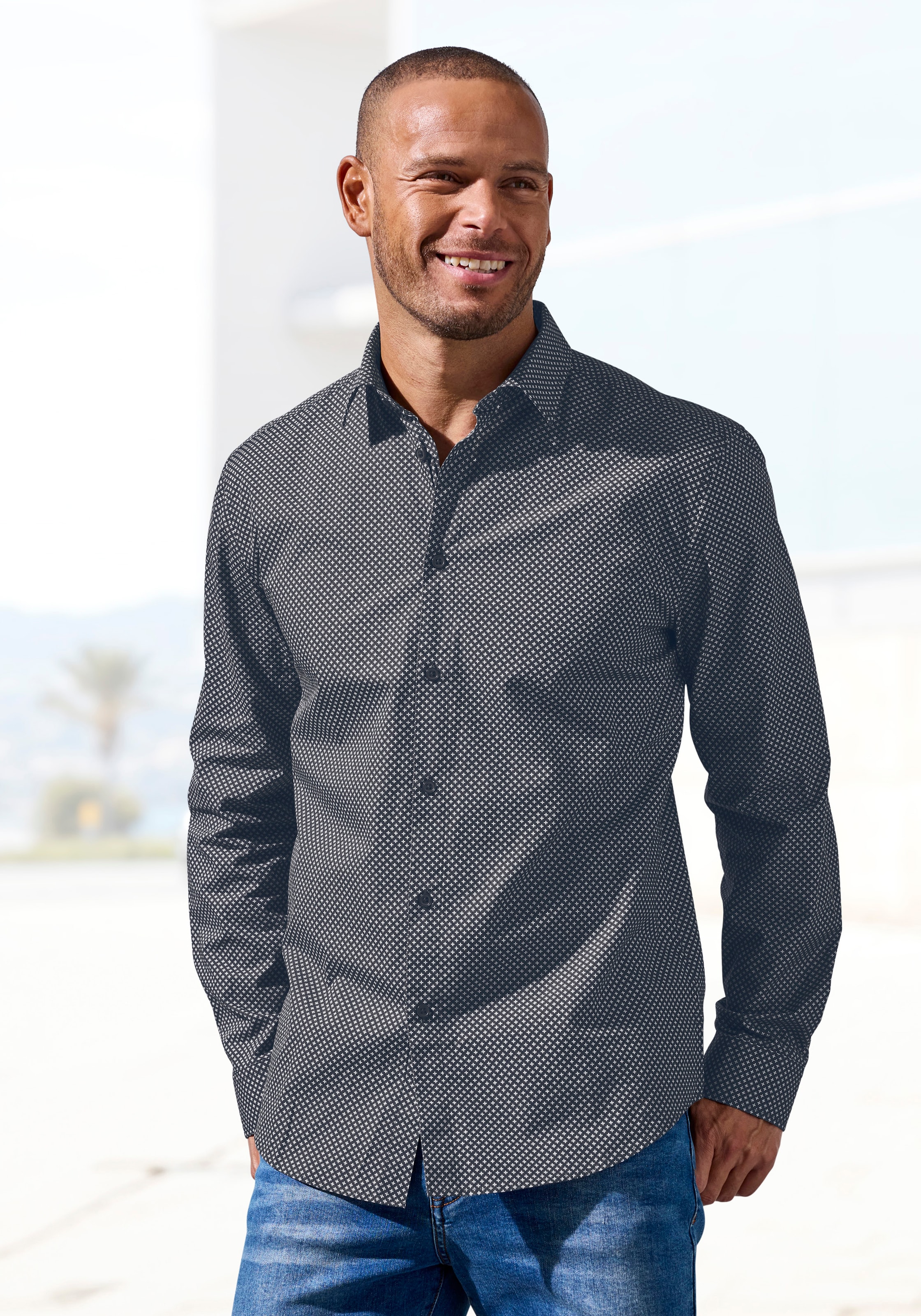H.I.S Chemise à manches longues »Regular fit« mit Haifischkragen und allover Print aus reiner Baumwolle