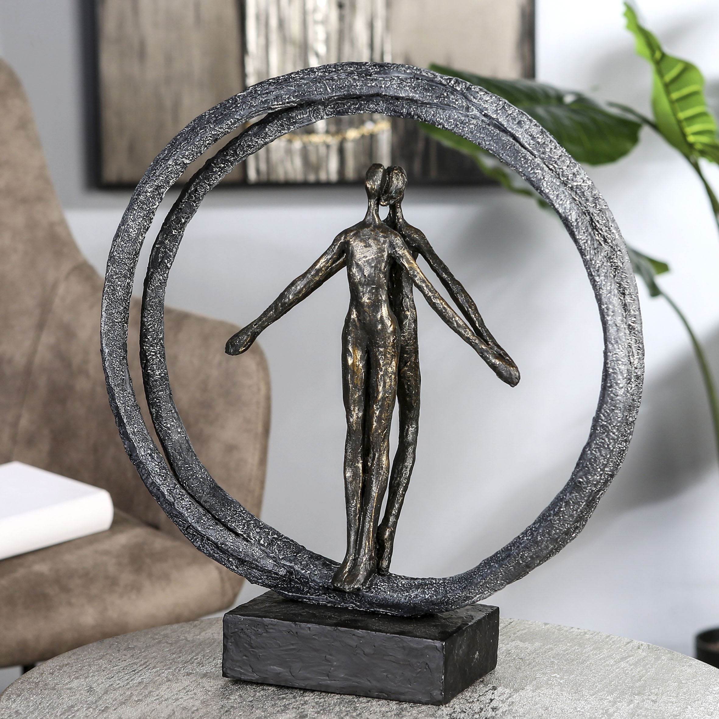 Image of Casablanca by Gilde Dekofigur "Skulptur Paar im Ring, bronzefarben/schwarz" bronzefarben/grau/schwarz, Polyresin