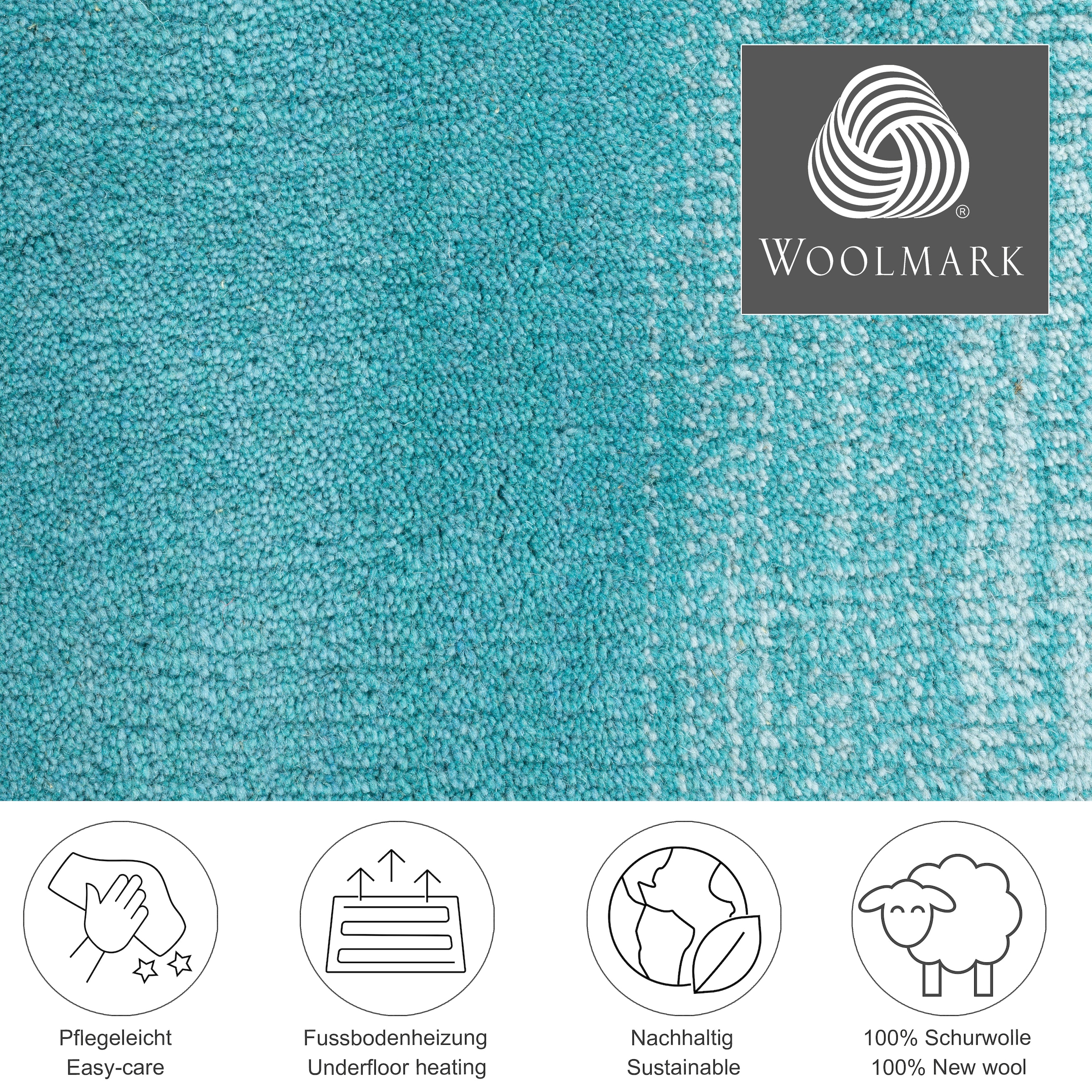 THEKO Wollteppich »Wool Comfort«, rechteckig, 14 mm Höhe, Handweb Teppich, reine Wolle, handgewebt, brilliante Farben, Scandi