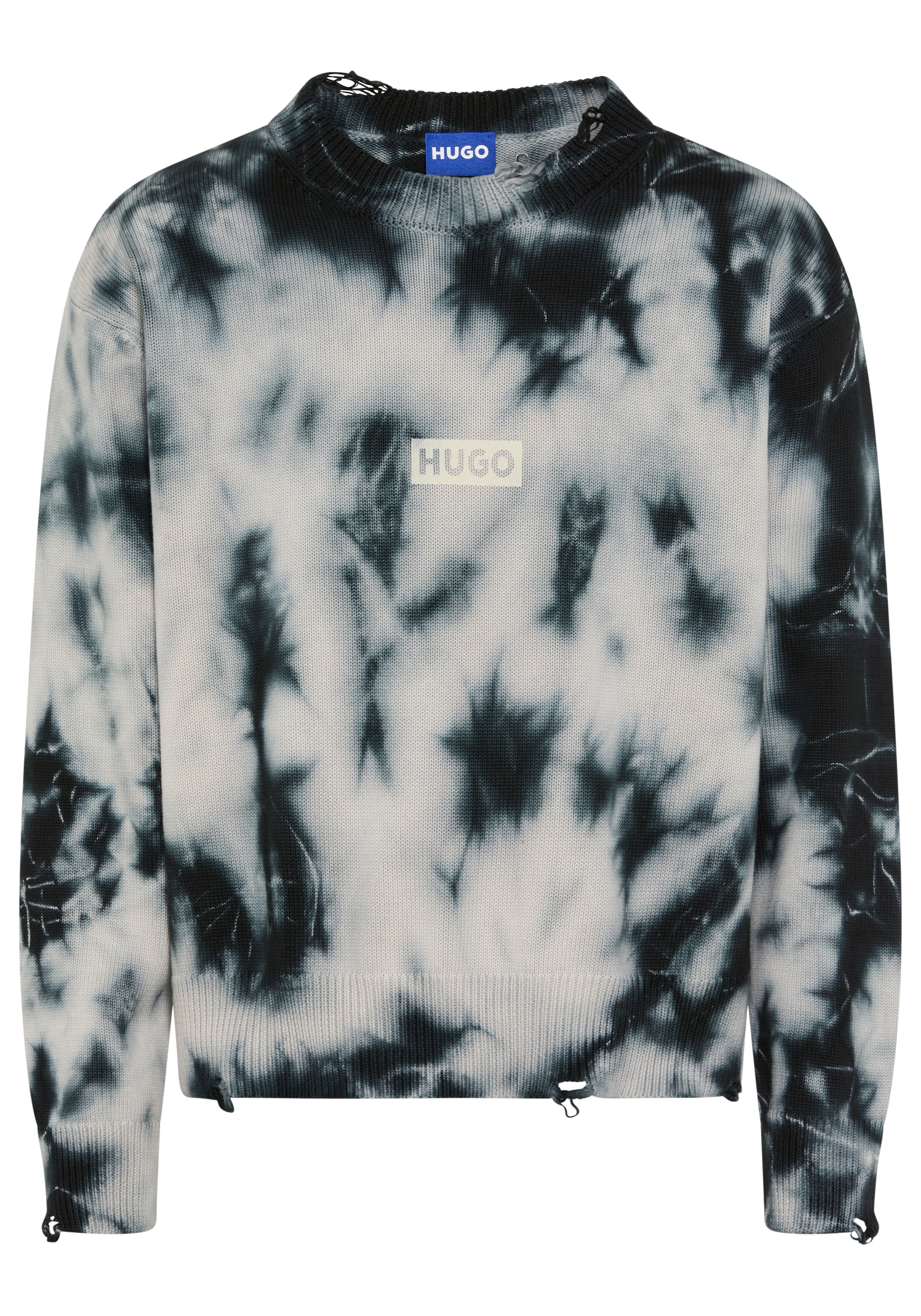 Image of HUGO Strickpullover Batik-Effekt, Oversized Fit, gedrucktes HUGO-Logo
