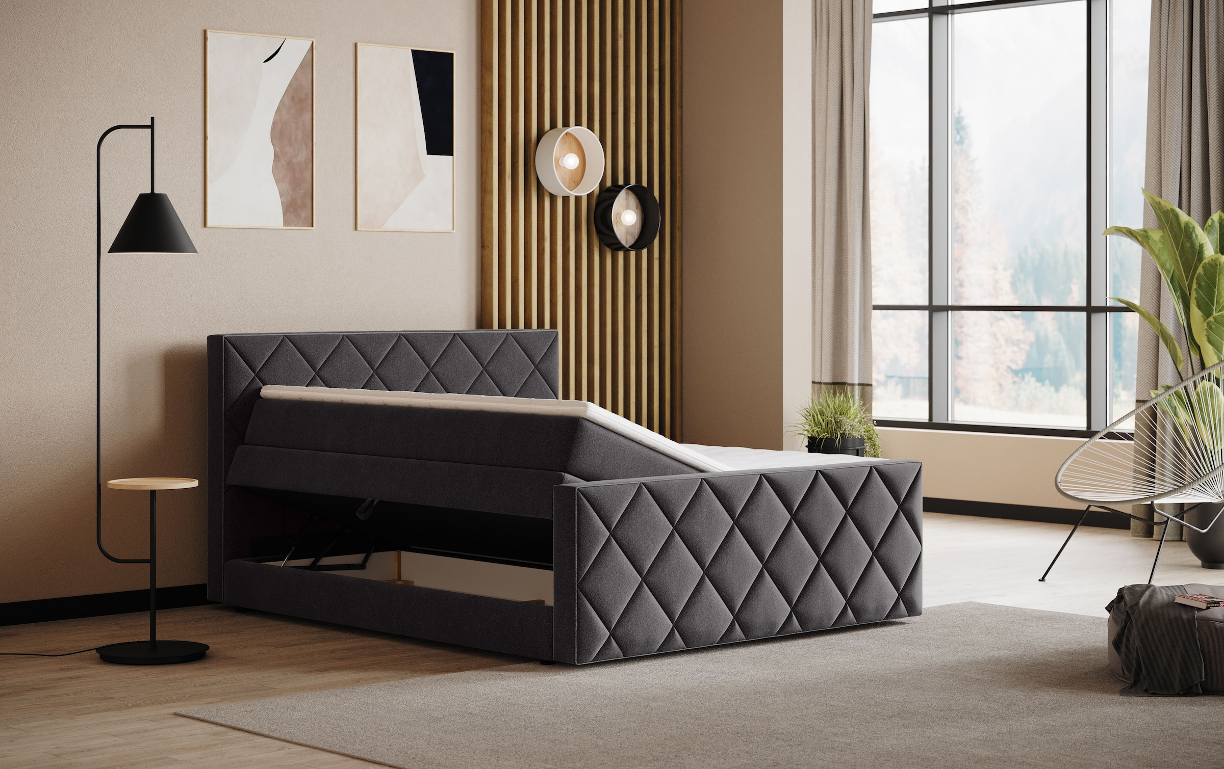 COTTA Boxspringbett »Tower inkl. Bettkasten, mit Keder in abgesetzter Farbe« in verschiedenen Breiten, Härtegraden und Farben erhältlich