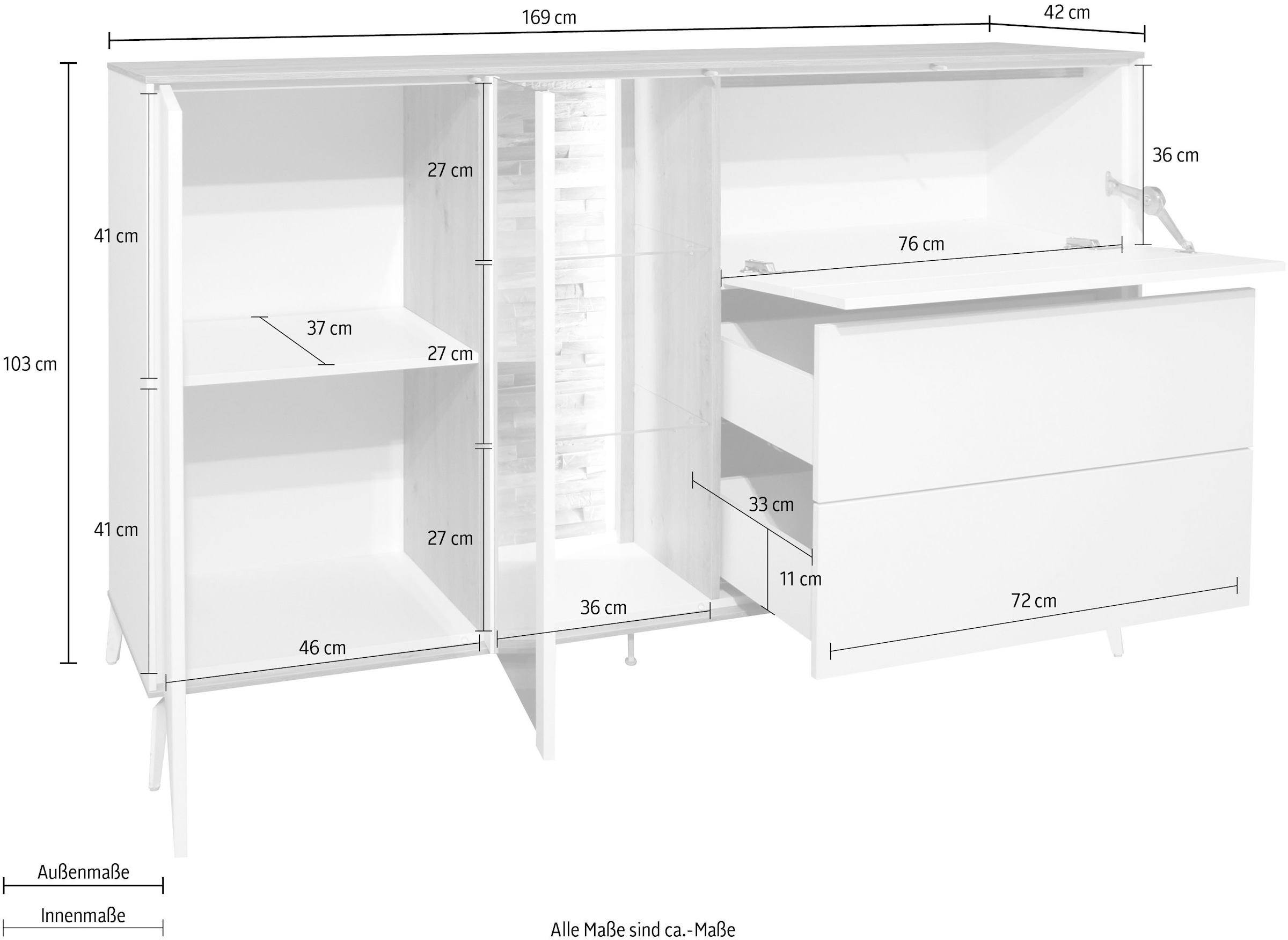 Mäusbacher Kommode Faro Sideboard B 169 cm, inkl. Beleuchtung, Push to open, Metallfüsse