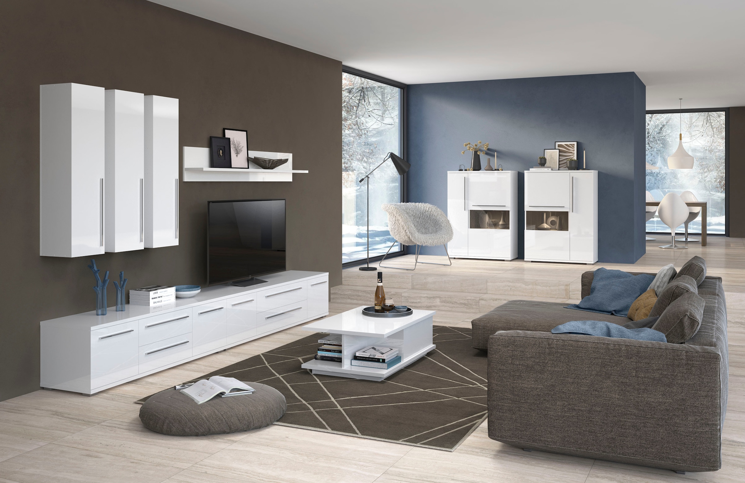 Places of Style Highboard »Piano Vitrine«, UV lackiert, Soft-Close Funktion