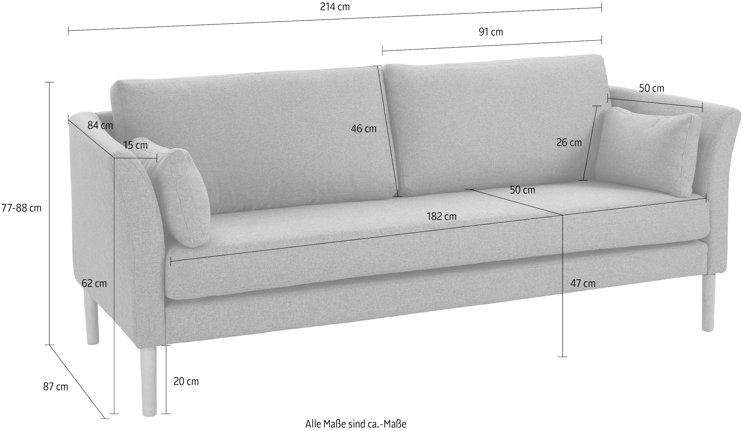andas 3-Sitzer »Grenzda« Füsse aus Massivholz, Breite 214 cm