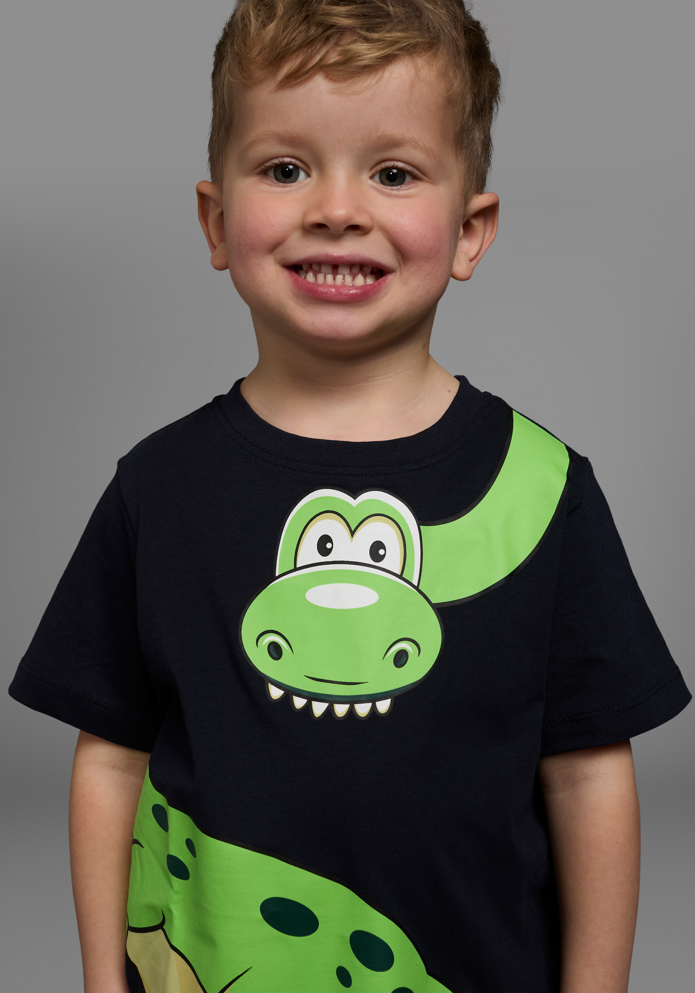 KIDSWORLD T-Shirt »Mit grossem Druck: GREEN DINO«, Kurzarm, Basic-Passform, bedruckt, Rundhalsausschnitt