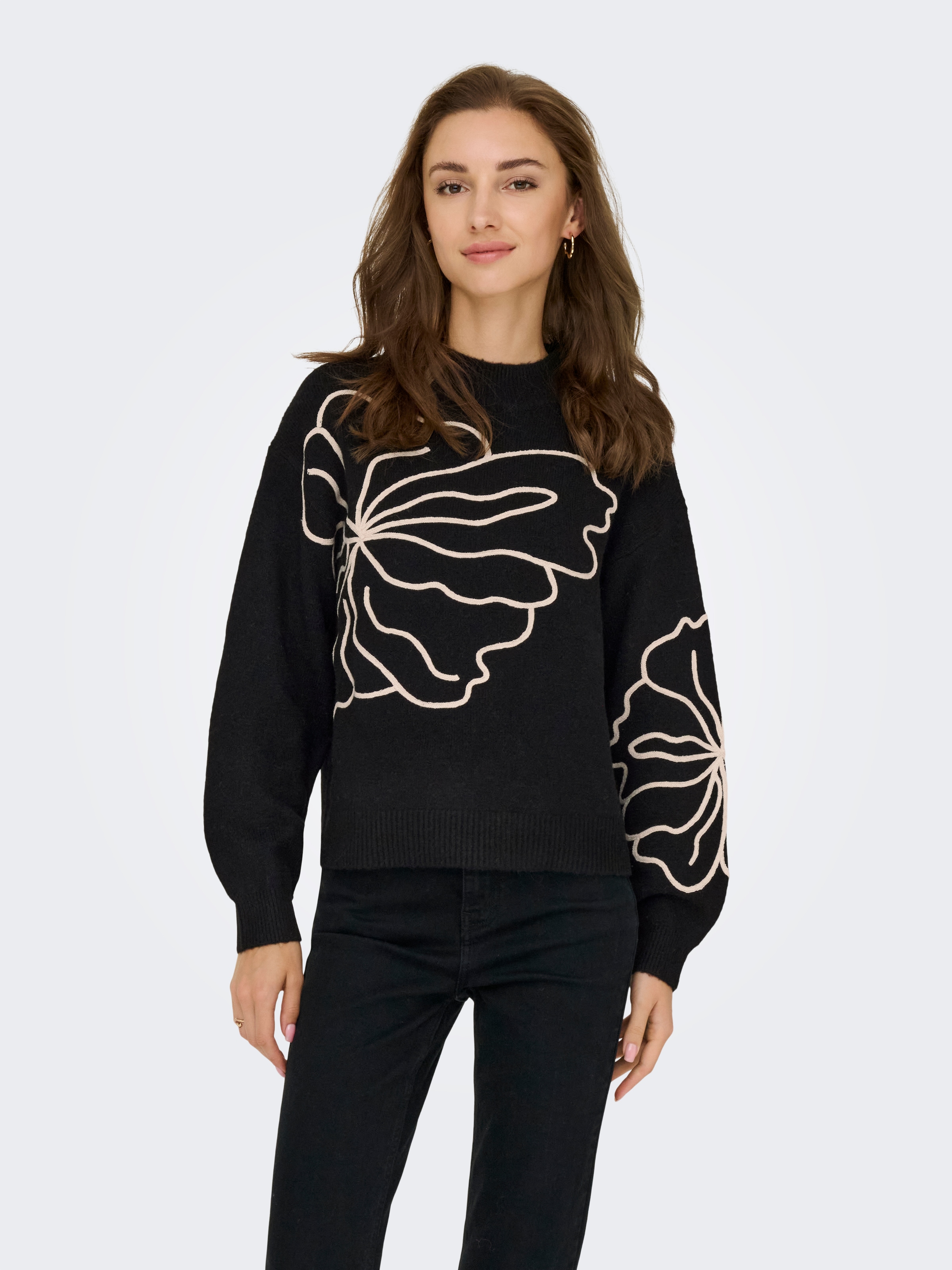 JDY Pull en tricot »JDYJELLA L/S FLOWER PULLOVER KNT NOOS« mélange de matériaux, coupe régulière