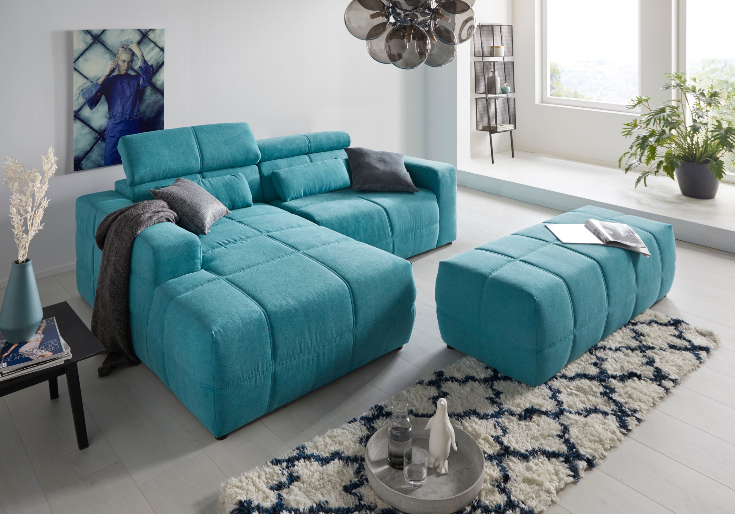 Image of DOMO collection Ecksofa "BRANDON inkl. Kopfteilverstellung, 214x100x80 cm, L-Form" Mit Kopfteilverstellung, auch in Leder und Cord, L-Form