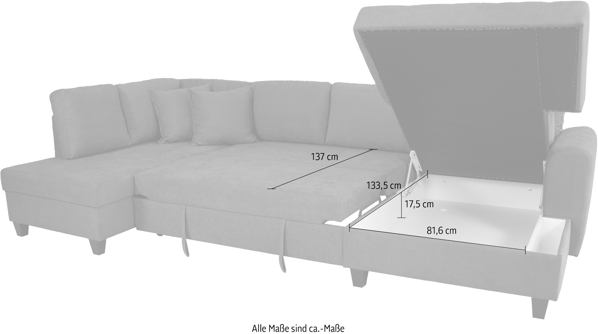 Trends by HG Paysage de salon »Moritz U-Form, B: 324 cm« mit Bettfunktion, Bettkasten & Zierkissen