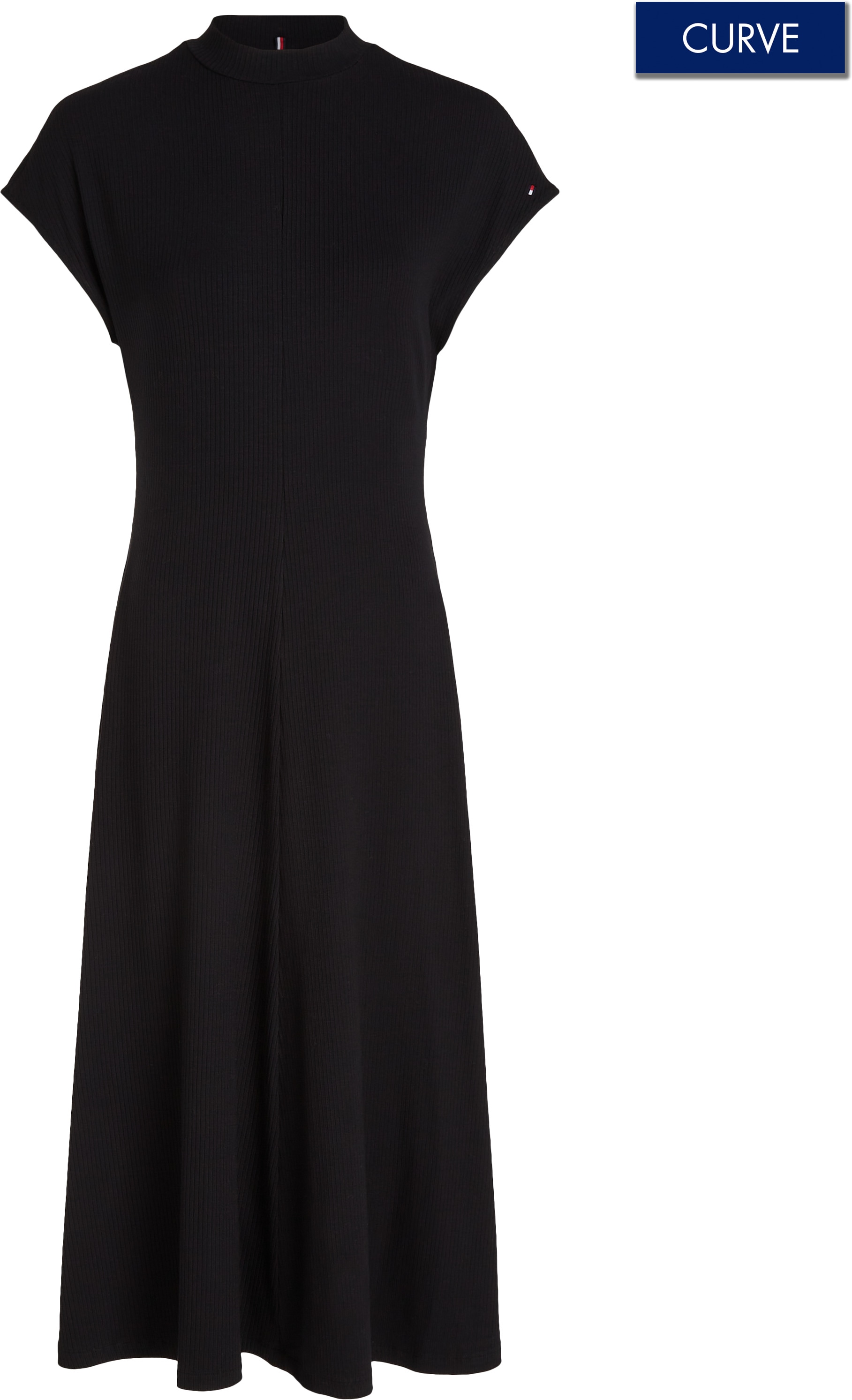Tommy Hilfiger Curve Midikleid »CRV 5x2 RIB MK-NK MIDI DRESS NS«, in Grossen Grössen, Rippware, mit Logostickerei am Ärmel
