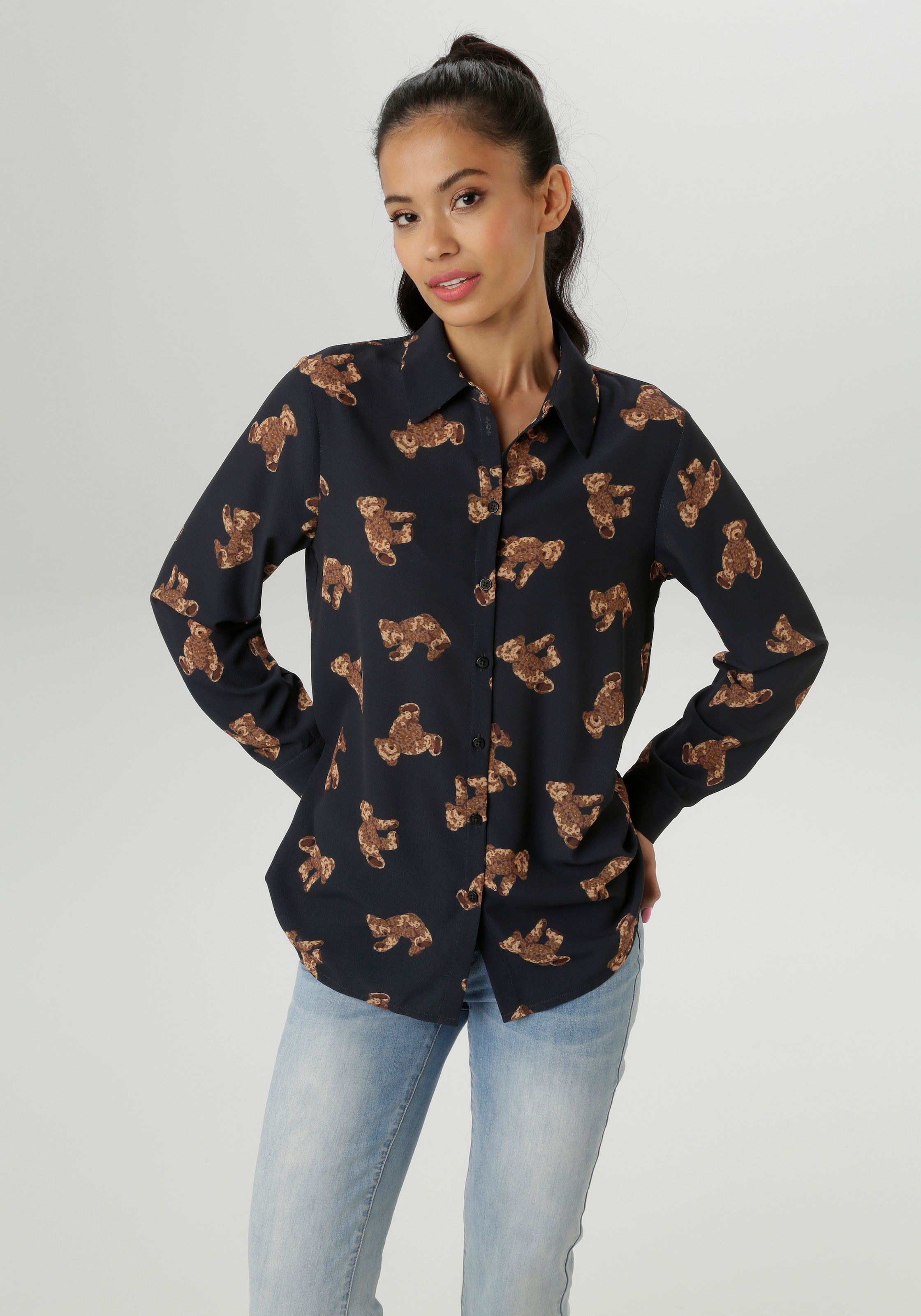 Image of Aniston SELECTED Hemdbluse mit trendigen Teddybärchen bedruckt