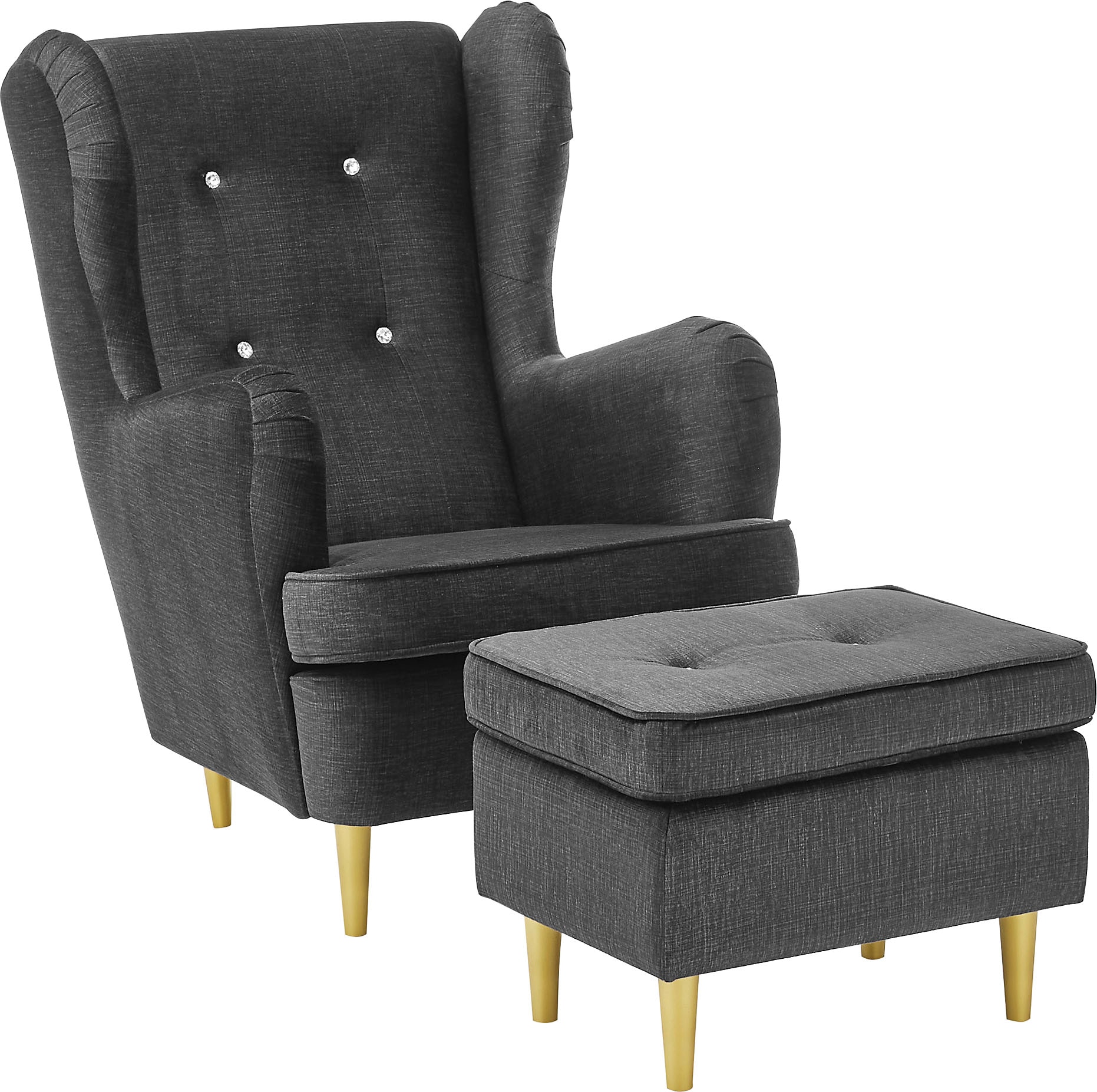 ED EXCITING DESIGN Ohrensessel »Tom«, mit Strasssteinen & goldfarbenenen Füssen