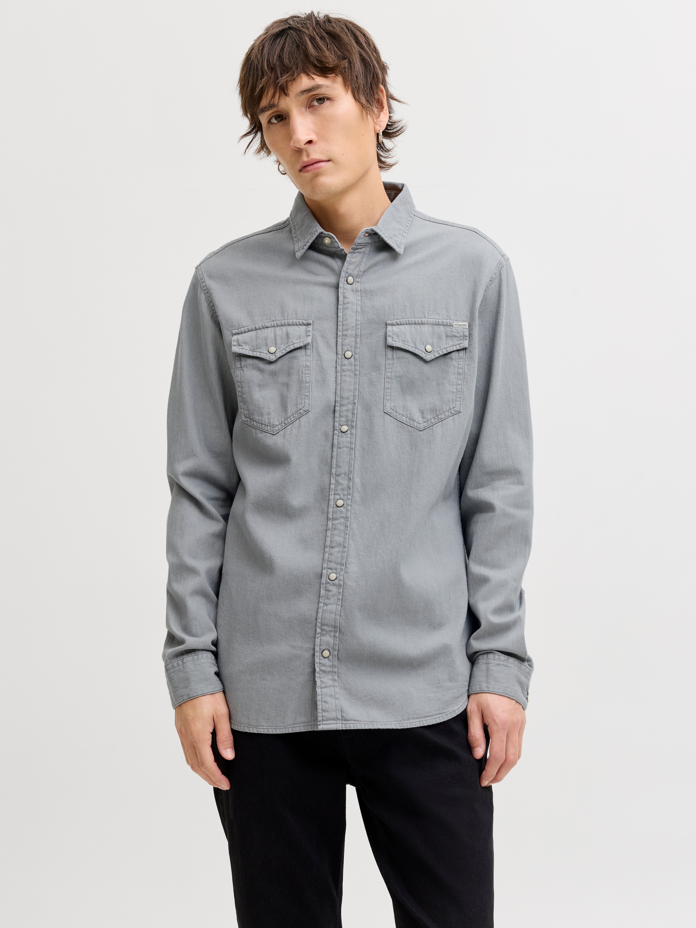 Jack & Jones Chemise en jean »JJESHERIDAN im Workwear-Stil mit robuster Baumwollqualität« unifarben, modisch, slim fit, Baumwolle, Hemdkragen