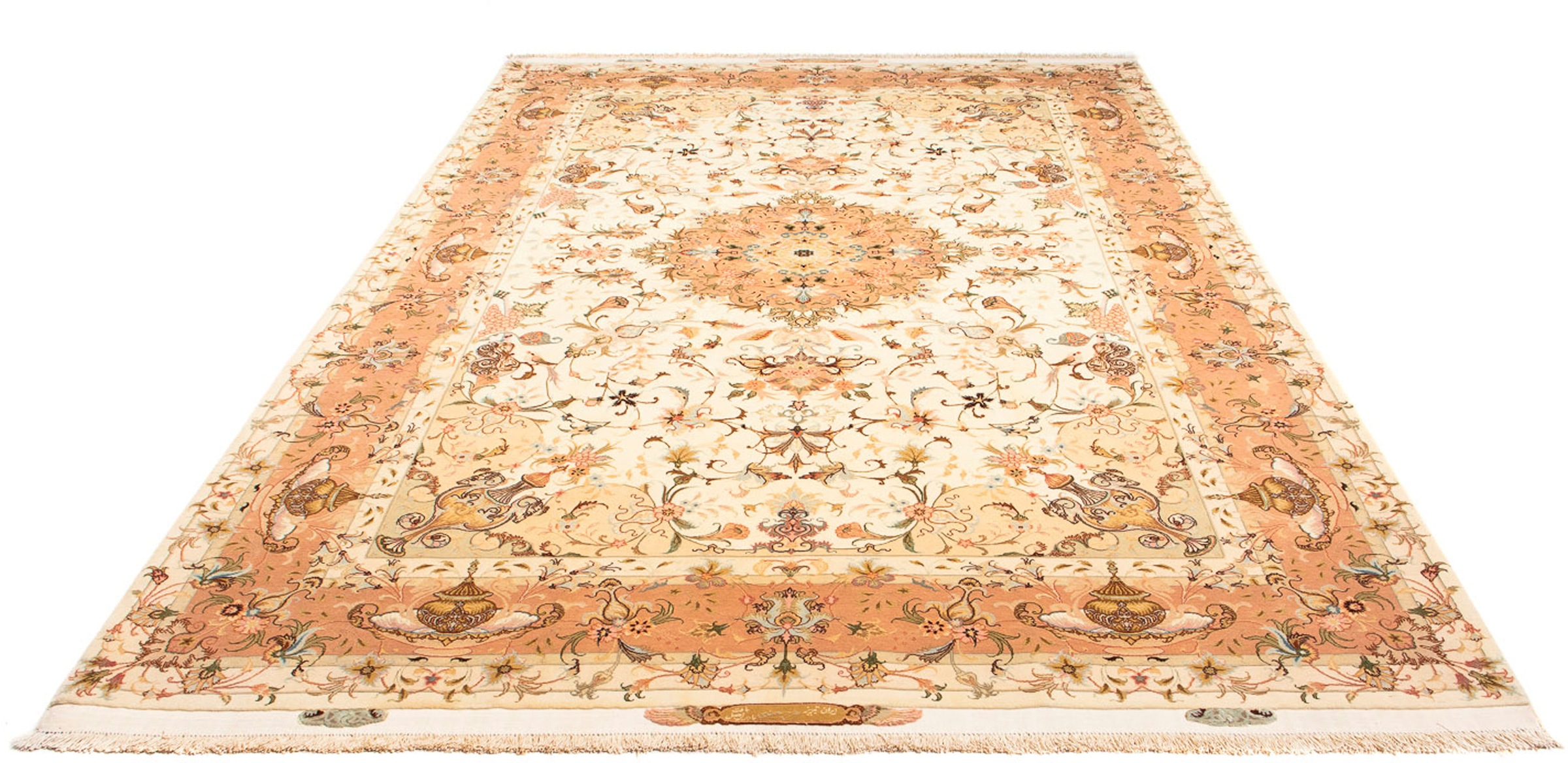 Image of morgenland Orientteppich »Täbriz rund - 307 x 200 cm - beige«, rechteckig, 10 mm Höhe, Wohnzimmer, Handgeknüpft, Einzelstück mit Zertifikat bei Ackermann Versand Schweiz