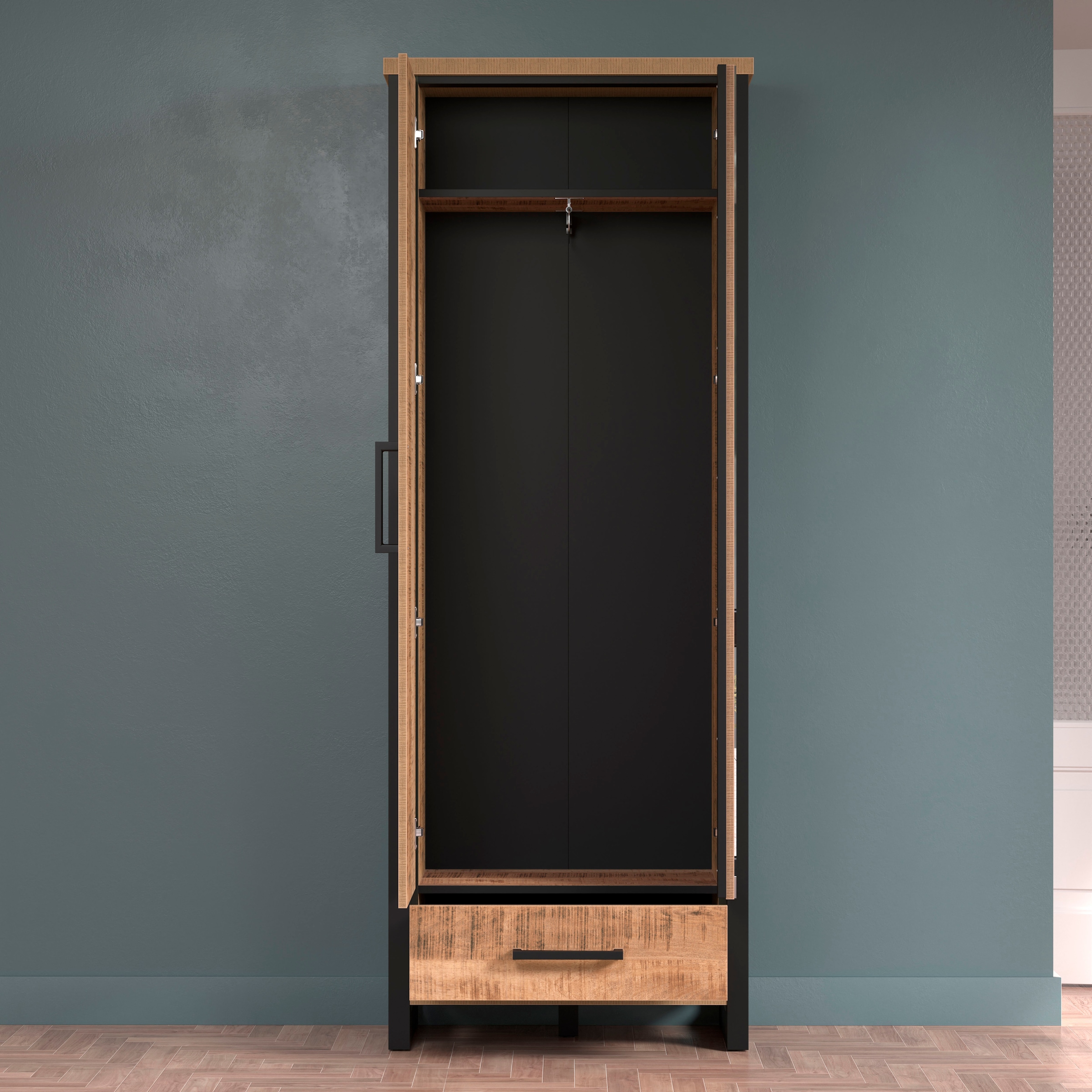 Home affaire Garderobenschrank »Elda« 1 Stk. tlg. Schrank mit ausziehbarer Kleiderstange, 2 Türen – (B/T/H) 73/39/195 cm