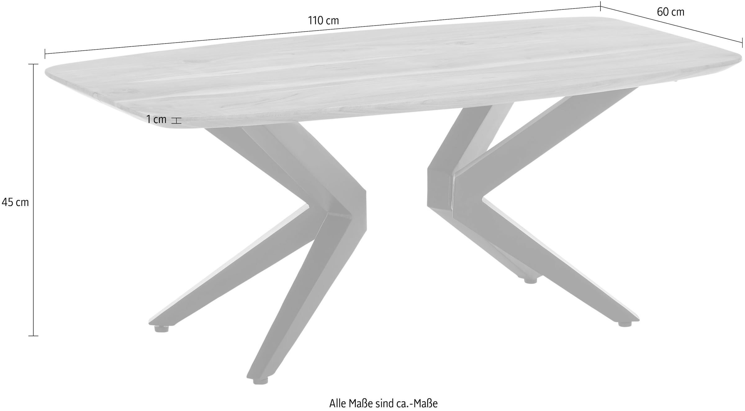Stolkom Table basse »Bill Wohnzimmertisch Akazie Massivholz, BxHxT 110x45x60 cm« Schweizer Kante, Industrial Style Akazie Massivholz