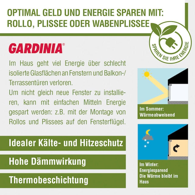 GARDINIA Plissee »Easyfix Thermo-Plissee mit 2 Bedienschienen Energiesparend«,  verdunkelnd, energiesparend, ohne Bohren, verspannt, energiesparend,  abdunkelnd mit Thermobeschichtung jetzt kaufen