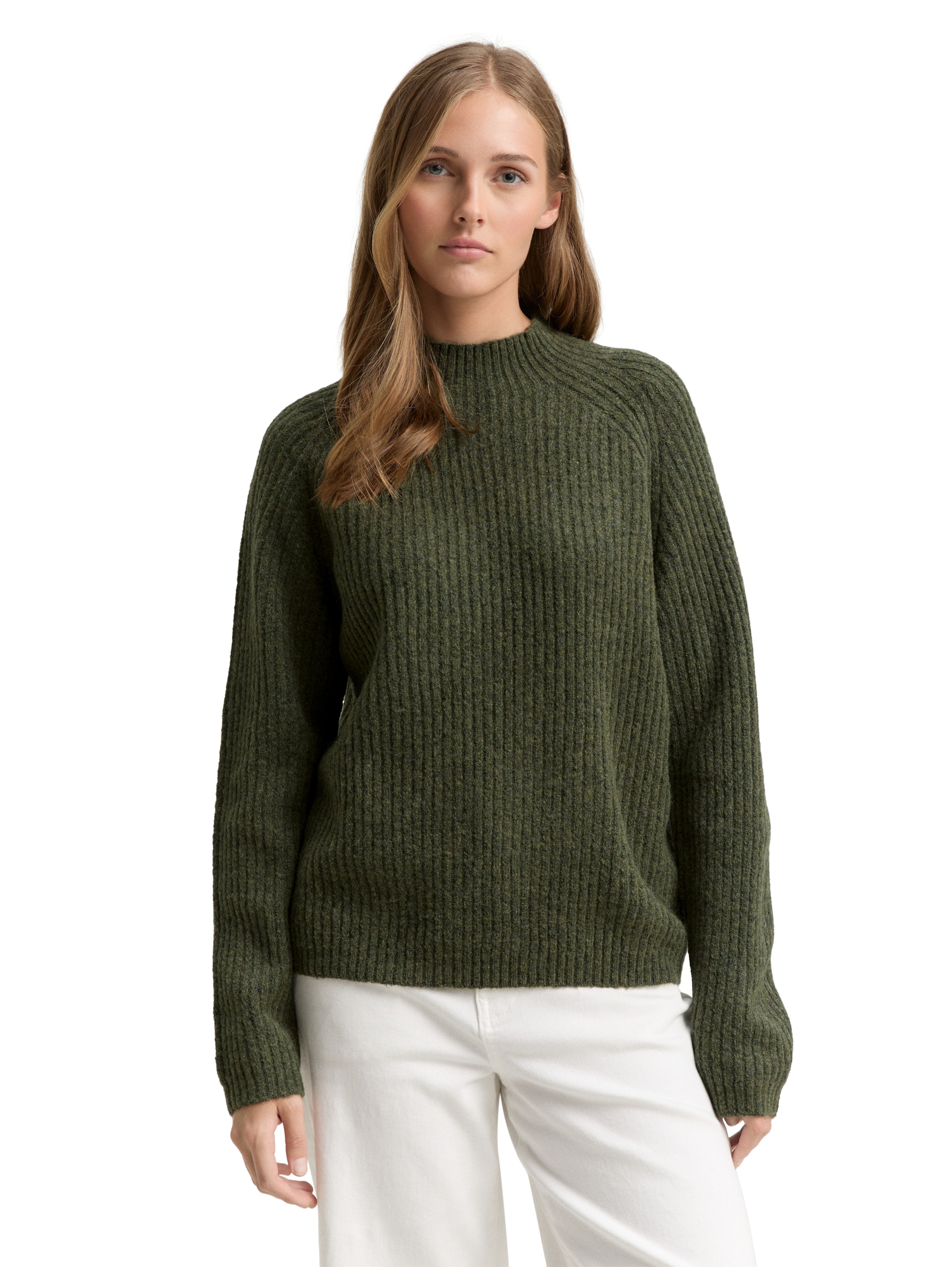 Image of TOM TAILOR Denim V-Ausschnitt-Pullover mit Stehkragen