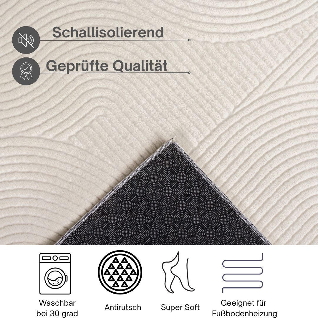 GOODproduct Tapis design »Zoelle 3D Optik/Hoch-Tief Effekt« Rectangulaire 8 mm Höhe mit Anti-Rutsch-Rücken, angenehm weich, Teppich Wohnzimmer Boho Design