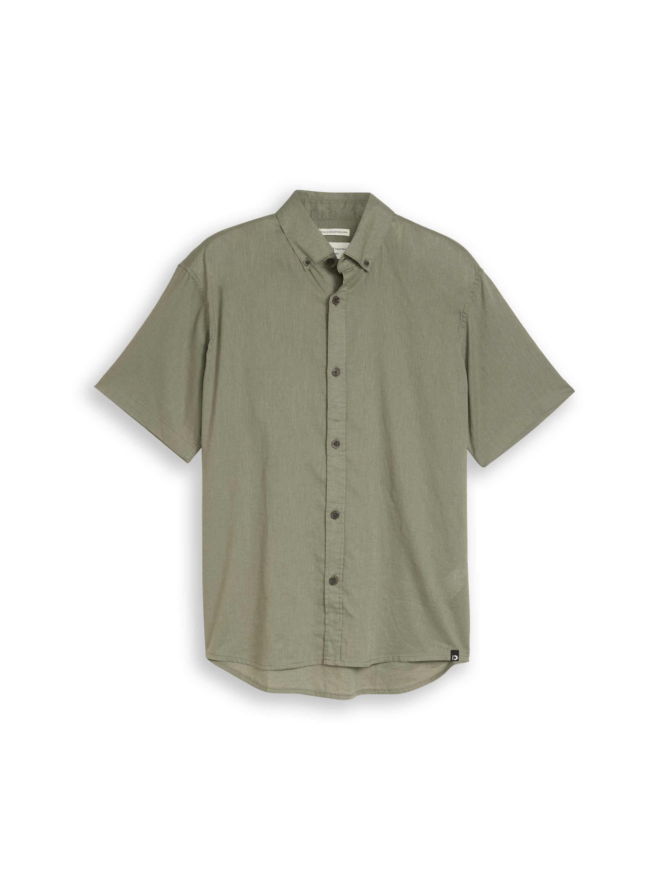 TOM TAILOR Denim Kurzarmshirt mit Leinen und Button-Down-Kragen