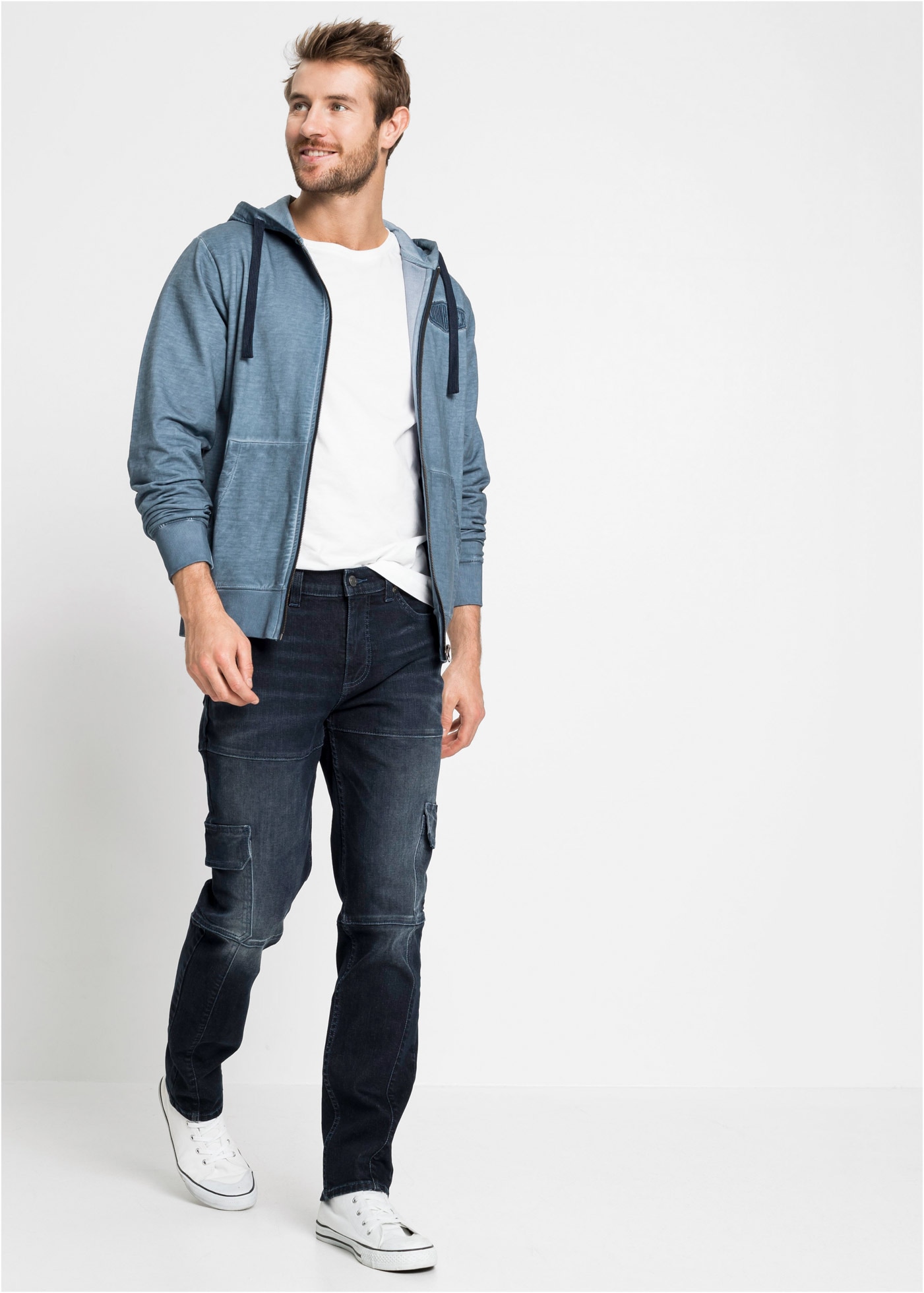 bonprix Jeans cargo »Slim Fit Cargo-Stretch-Jeans, Straight« Slim Fit, aus Baumwolle und Elasthan, mit gewaschener Optik