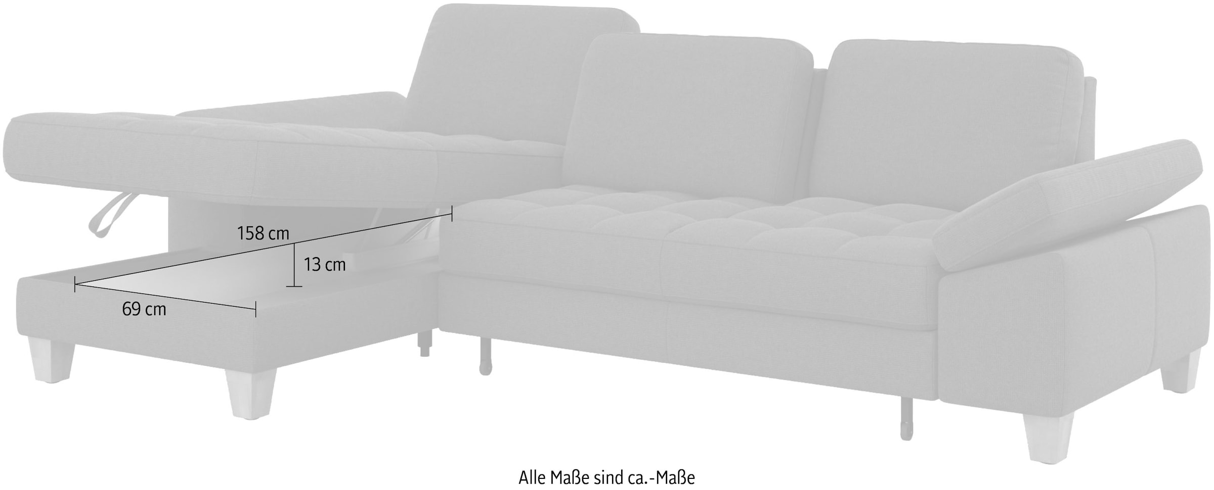 sit&more Ecksofa »Westham L-Form«, Recamiere, mit oder ohne Bettfunktion, Bettkasten, Füsse wengefarben