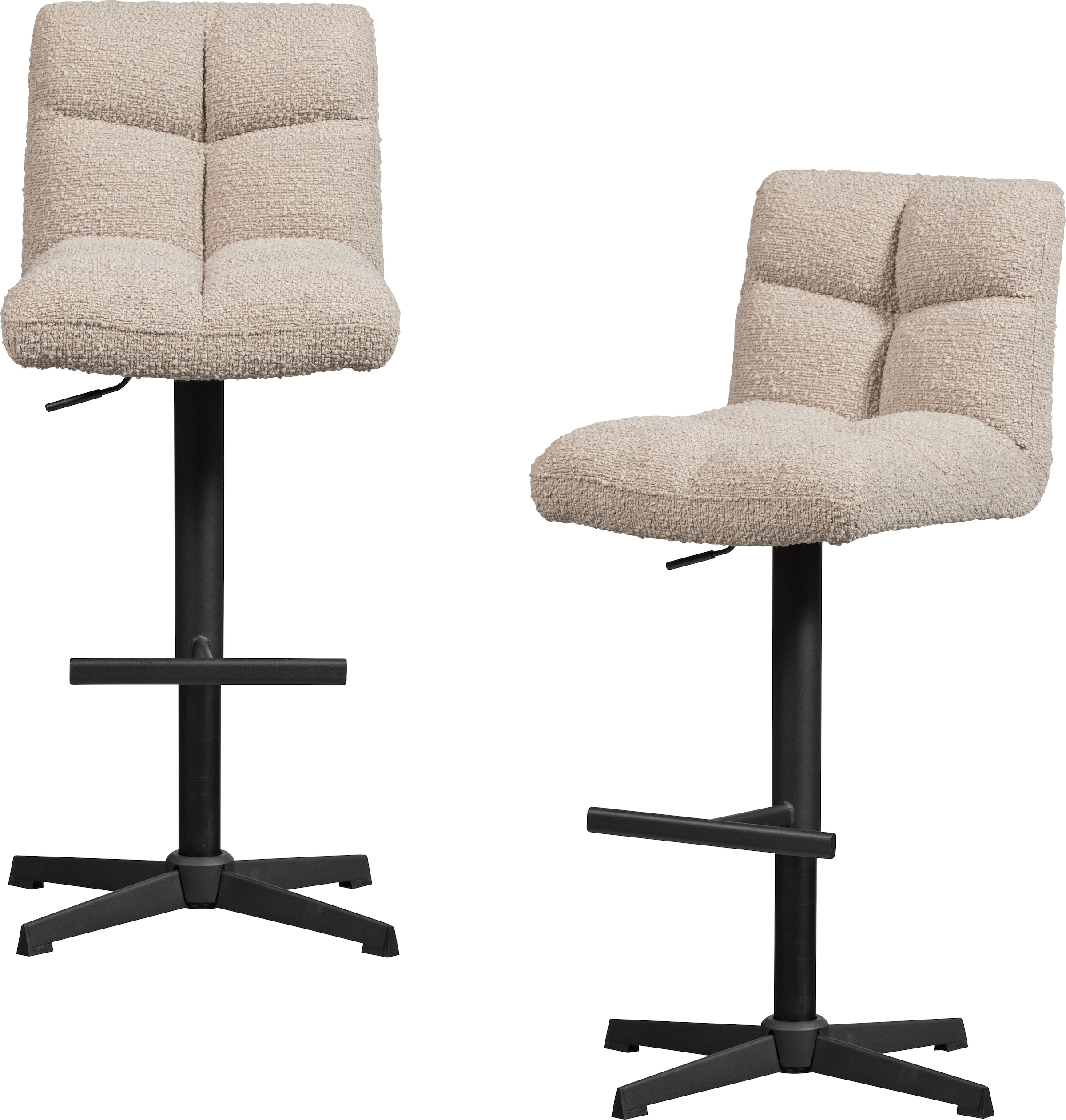 WOOOD Barhocker »Vinny mit Bouclé-Bezug höhenverstellbar, B 44 x T 58 x H 114 cm« Set, 2 Stk. tlg. Sitzhöhe von 60 bis 80 cm, Tragkraft 100 kg, Drehmechanismus