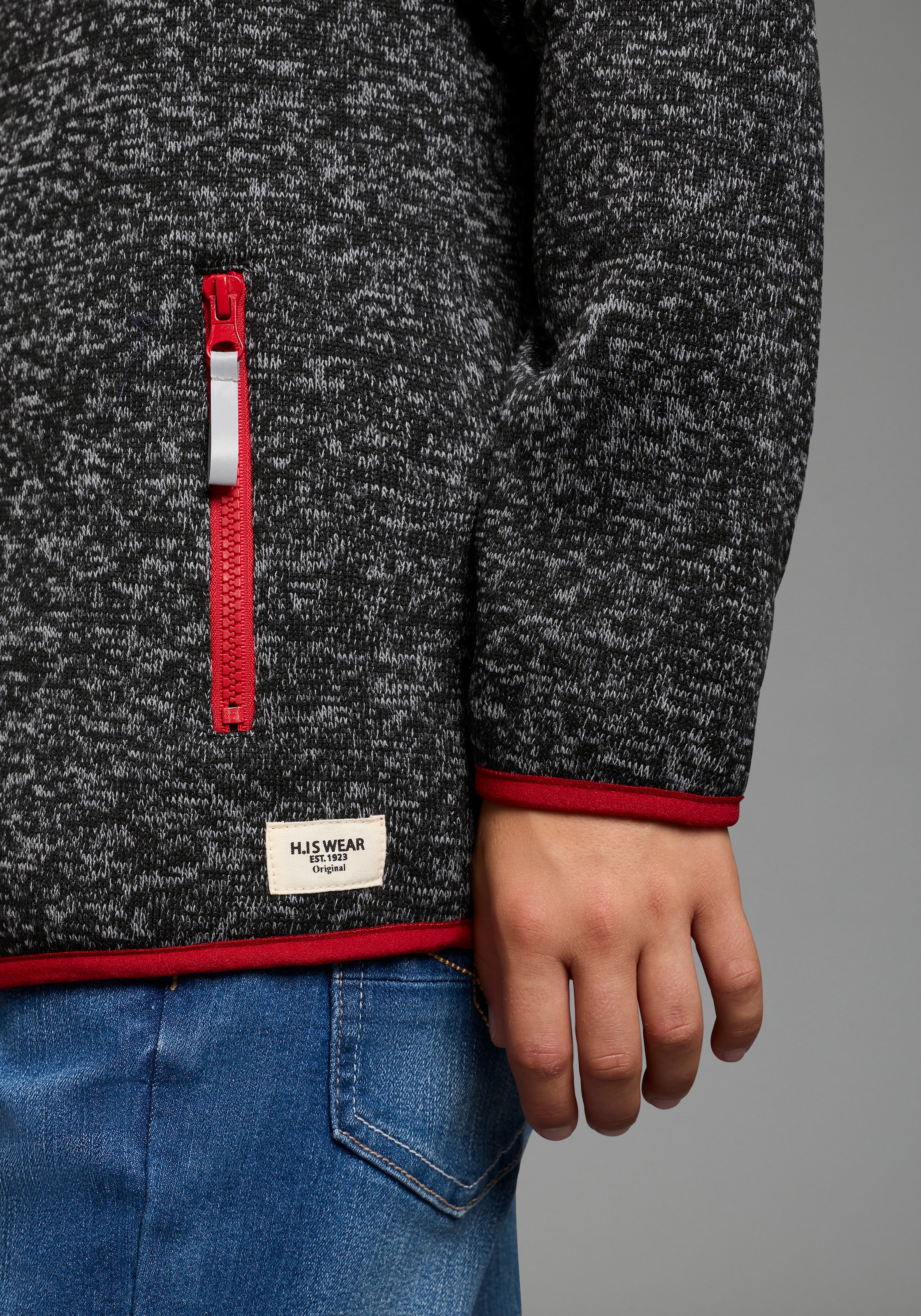 H.I.S Veste sweat »Fleecejacke von H.I.S in schöner melierter Qualität« Veste col montant avec passepoils contrastés, en polaire
