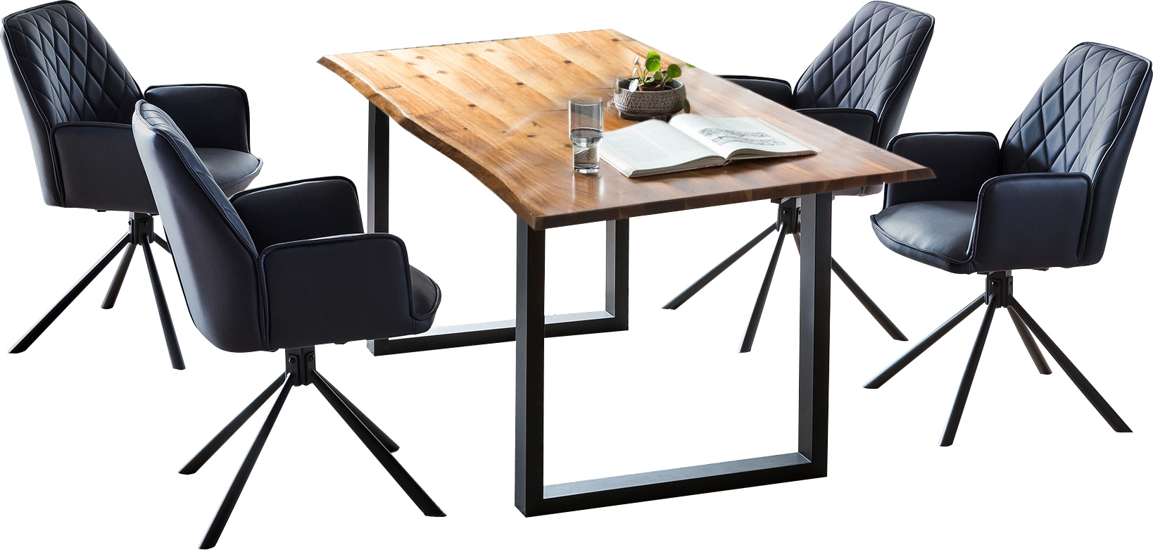 SalesFever Ensemble de salle à manger »Esszimmergruppe: Stilvolles Ensemble« Set, 5 cuis tlg. 5-teiliges Set: Drehbare Sitzflächen-Stühle