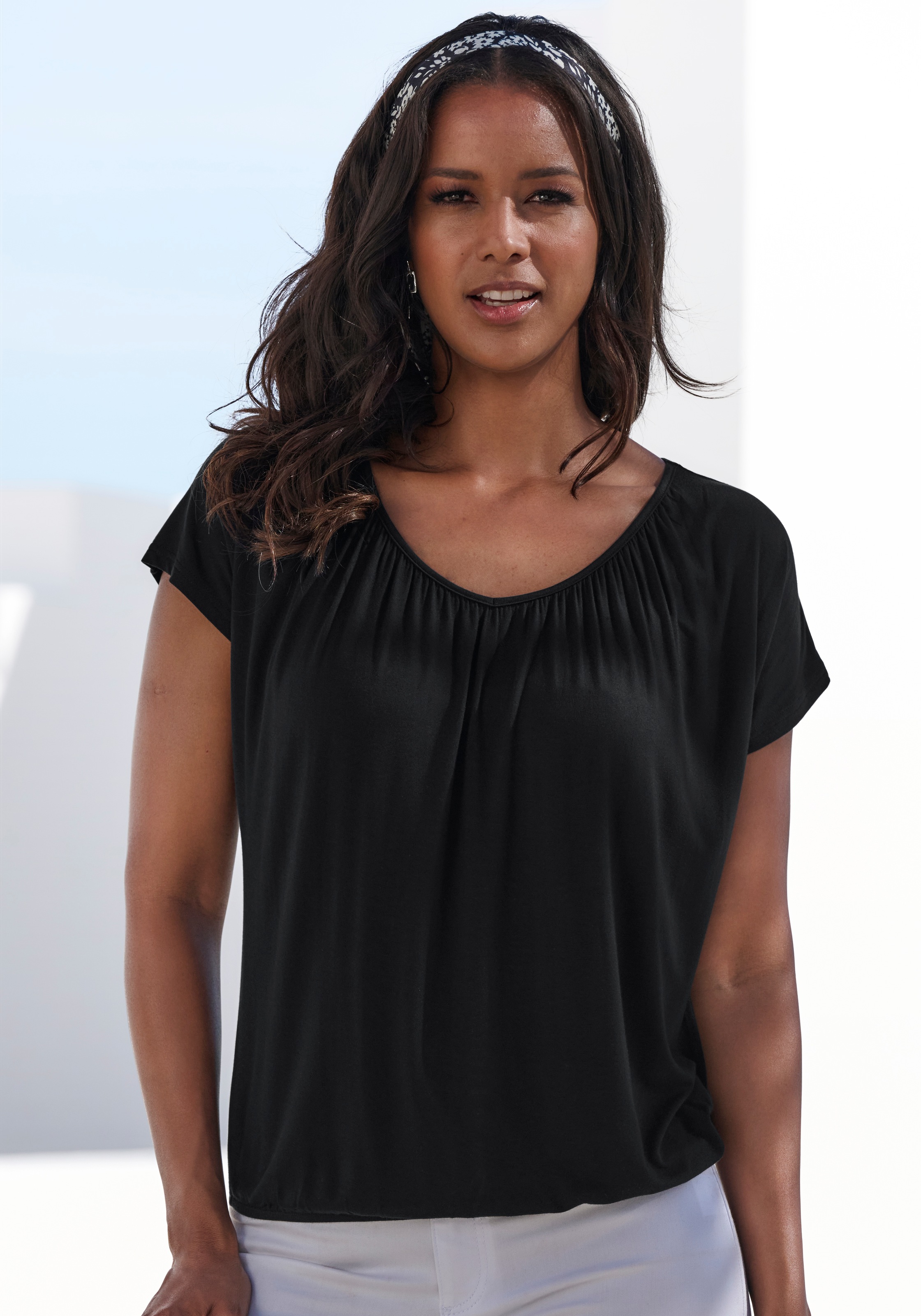 LASCANA Kurzarmshirt 1 Stk. mit Gummizug am Bund