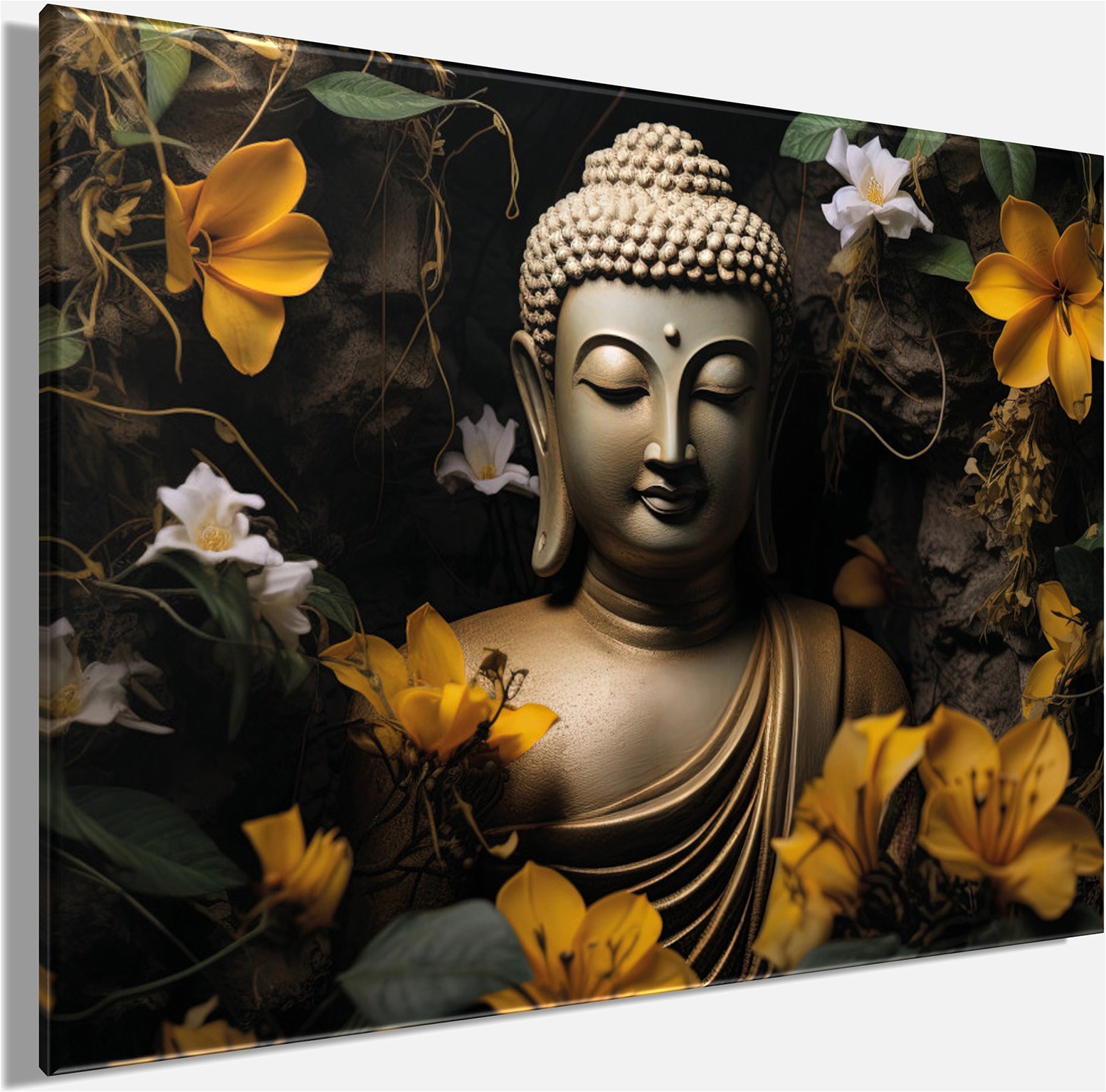 Bönninghoff Tableau sur toile »Wandbild BUDDHA 46x61 cm – Leinwandbild Keilrahmen Deko modern« Bouddha | Images de fleurs | Nature 1 cuis tlg. tendu sur châssis