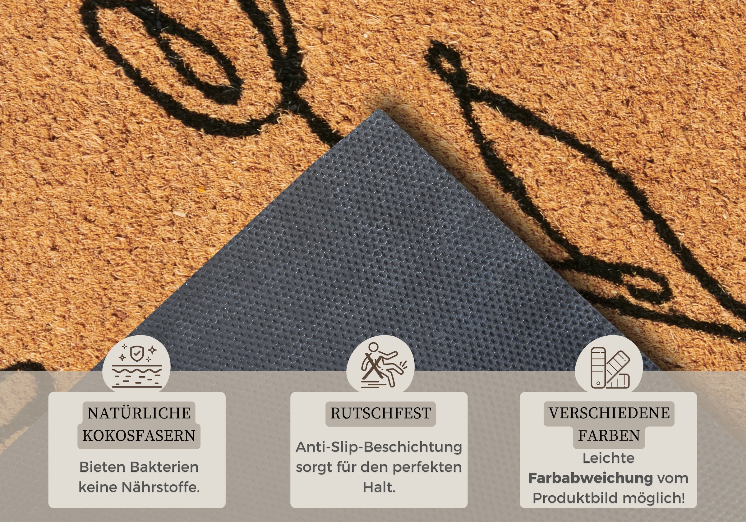 HANSE Home Fussmatte »Kokos Line-Art Flowers, Türmatte«, rechteckig, 15 mm Höhe, Schmutzfangmatte, Rutschfest, Outdoor, Innen, Aussen, Kokosmatte, Flur
