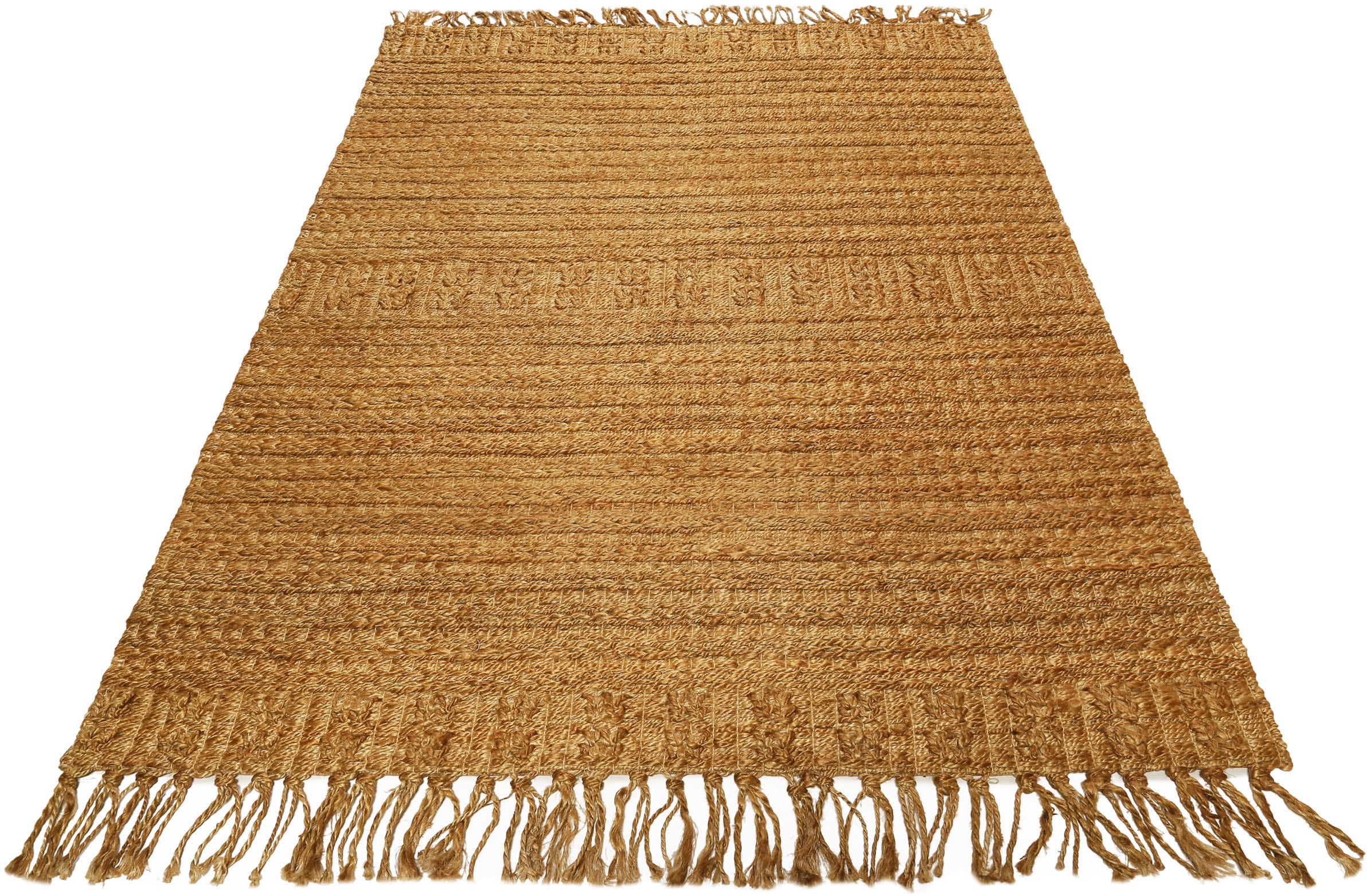 Image of Green Looop Teppich "Marseille" rechteckig 5 mm Höhe handgewebter Juteteppich, 100 % Naturfaser, mit Fransen, Wohnzimmer