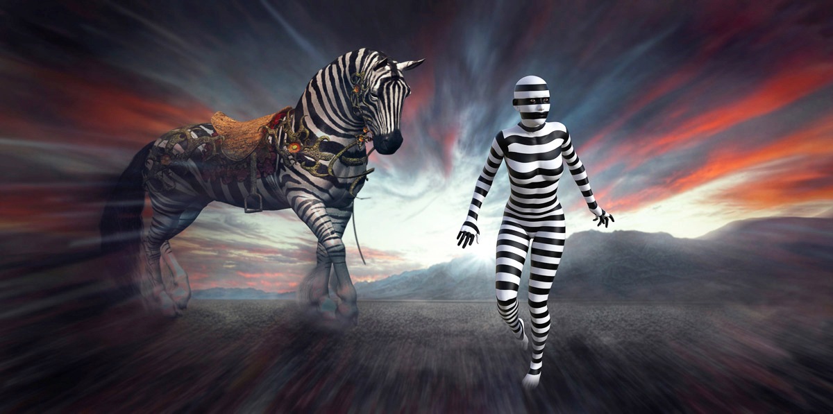Image of Papermoon Fototapete »Surreale Zebrafrau«, Vliestapete, hochwertiger Digitaldruck, inklusive Kleister bei Ackermann Versand Schweiz