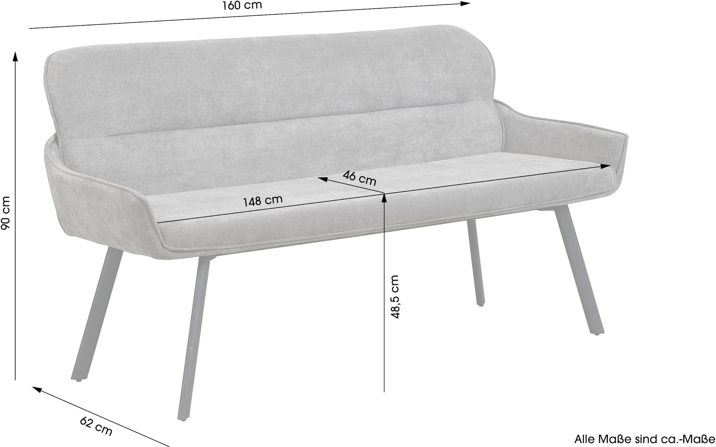 byLIVING Banc »Rico« 1 cuis tlg. gemütliche Esszimmerbank in 140 oder 160cm, hochwertiger Stoffbezug