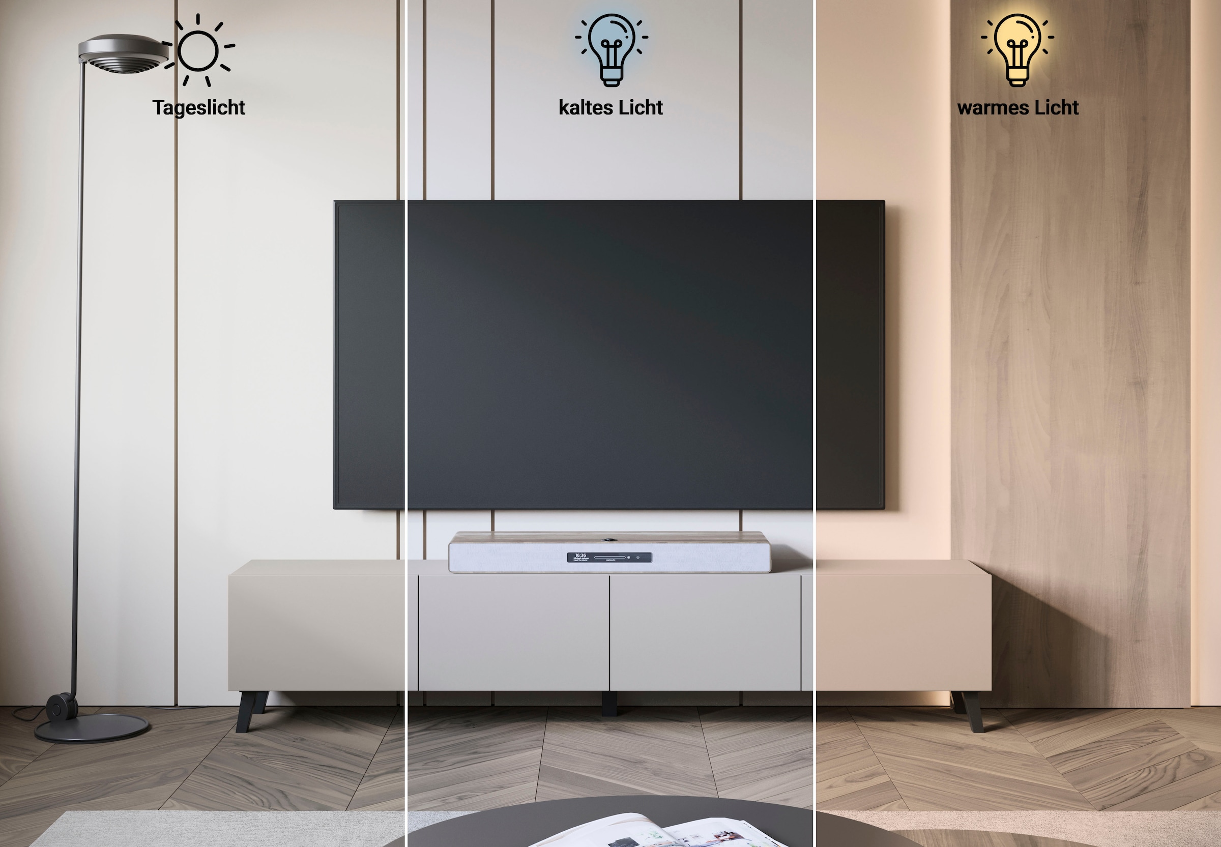 Image of Home affaire Lowboard "LOWBOARD PHUKET II, TV-Kommode Breite 190cm" 1 Stk. tlg. Modernes, griffloses Design mit 4 Klappen in eleganten, matten Farben