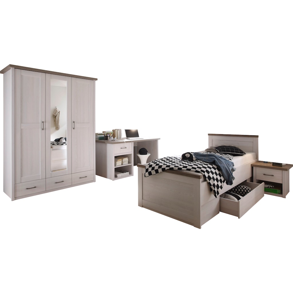 Begabino Jugendzimmer-Set »Luca, TOPSELLER Möbel-Set komplett Zimmer«, (Set, 4 St., Bett, Nachttisch, Kleiderschrank und Schreibtisch)