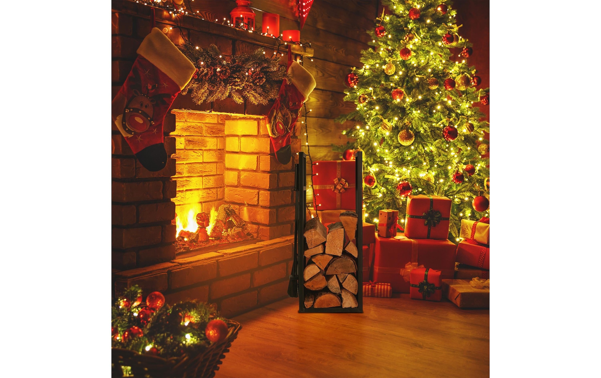 relaxdays Étagère pour bois de cheminée »mit Besteck« 5 cuis tlg.