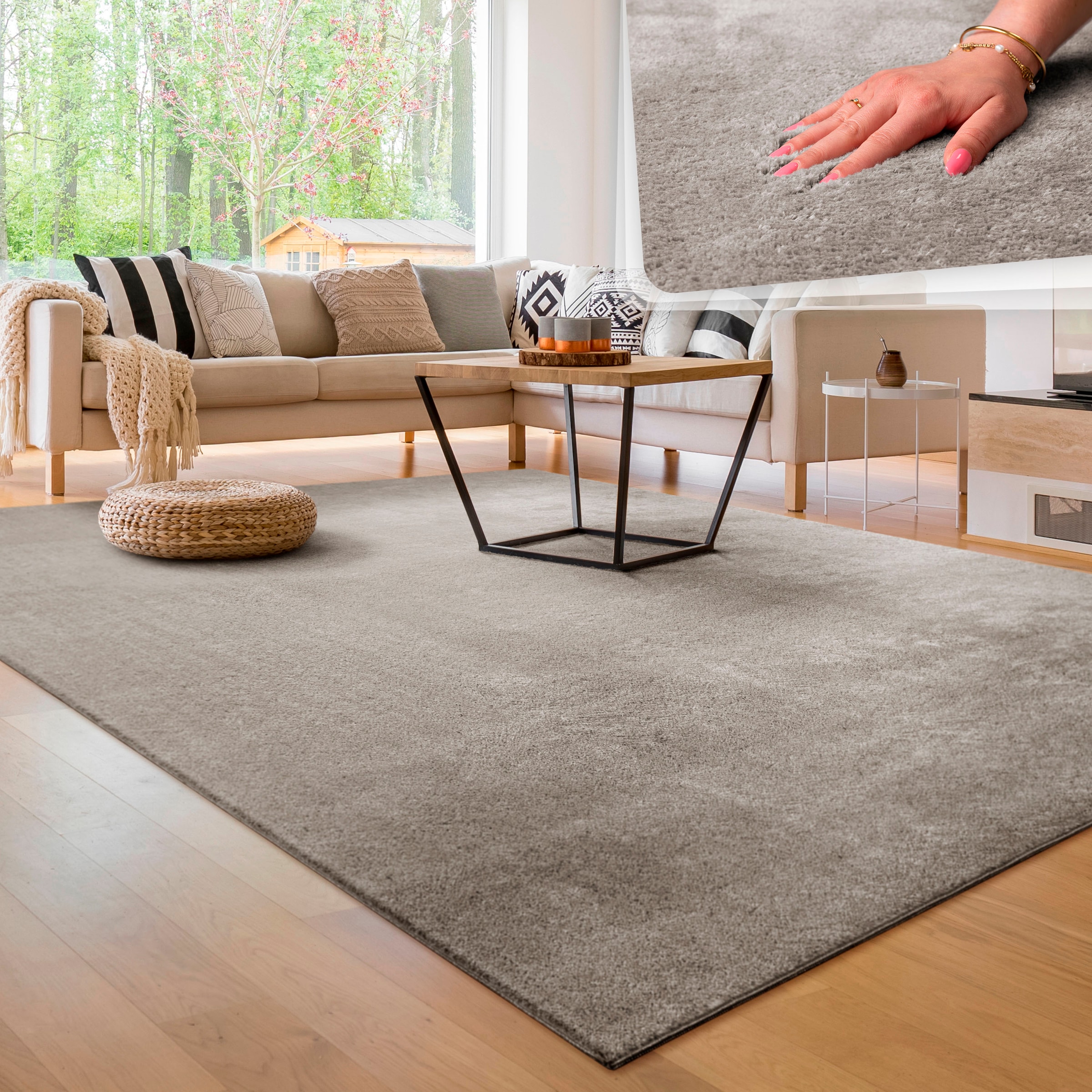Paco Home Teppich als »Cadiz waschbar, Läufer erhältlich 630«, bequem besonders rechteckig, Uni-Farben, weich, auch kaufen