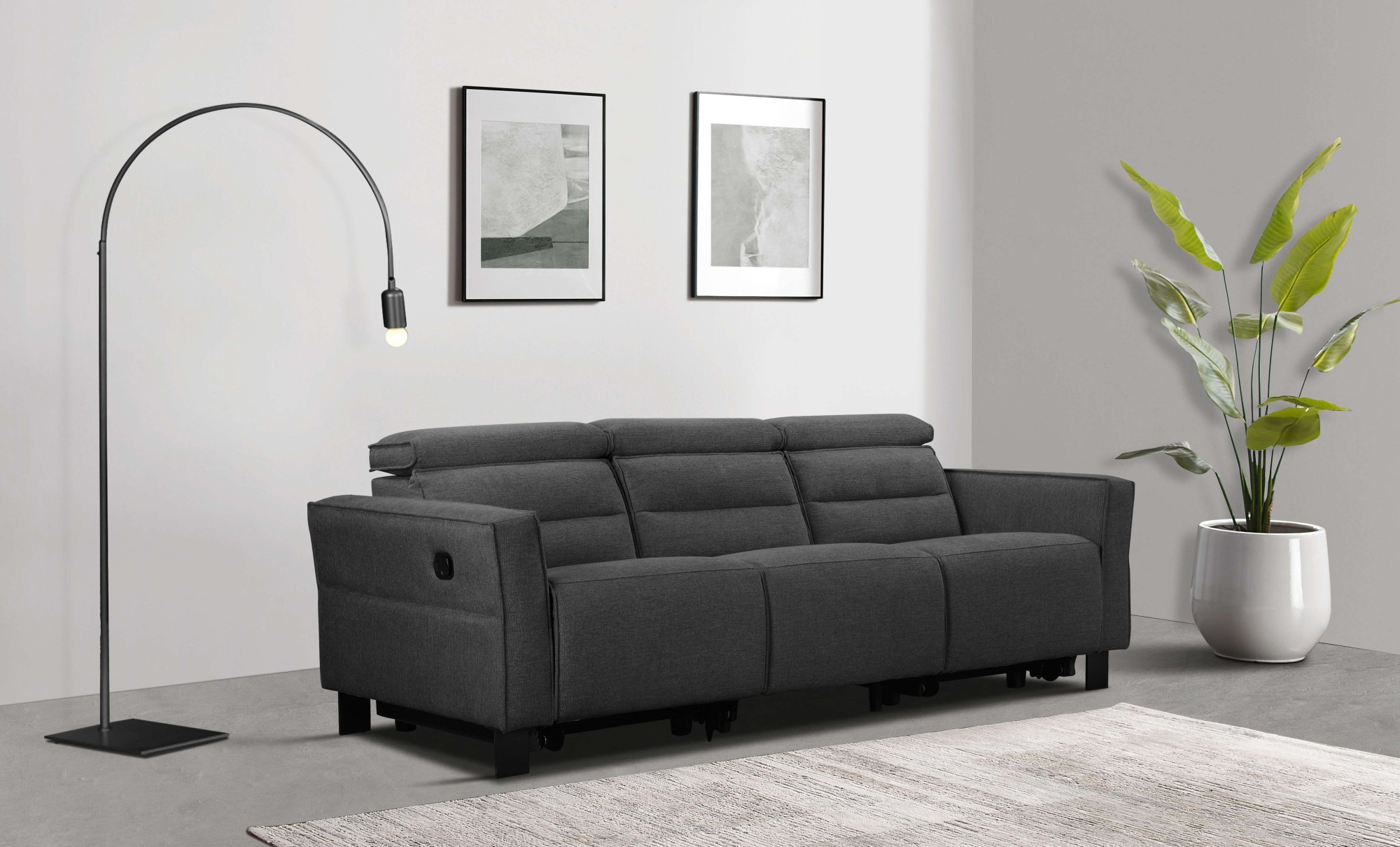 GOODproduct 3-places »Carpari, 224cm, manuelle od. elektrische Relaxfunktion in 2 Sitzen« avec USB-A/C, réglage de la tête de lit, cuir véritable, similicuir, tissu tissé