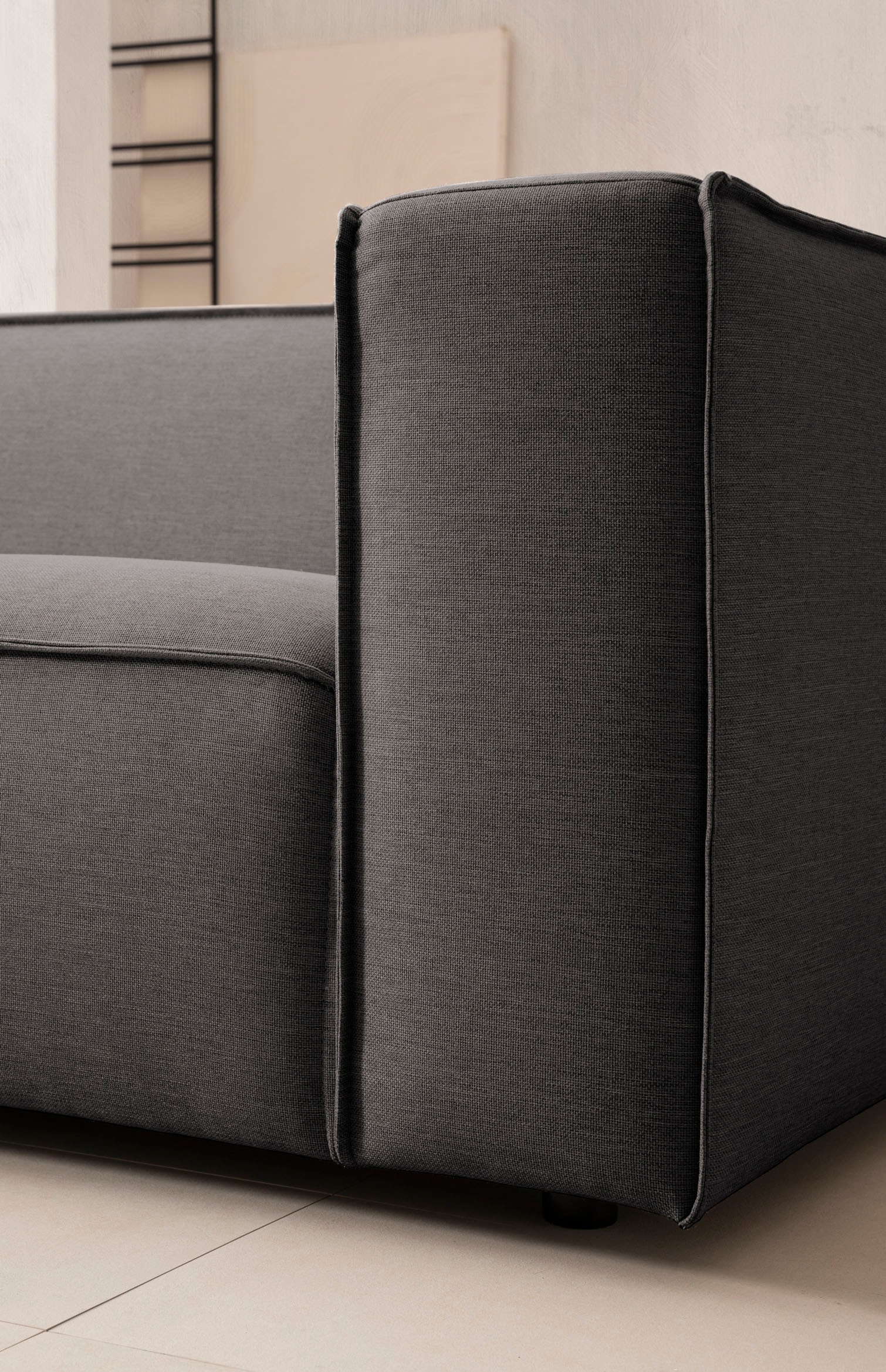 LeGer Home by Lena Gercke 3-places »PIARA, Couch mit Kedernaht, Sofa in Cord, Leinenoptik o. Strukturstoff« schwarze Füsse, bequemer Sitzkomfort