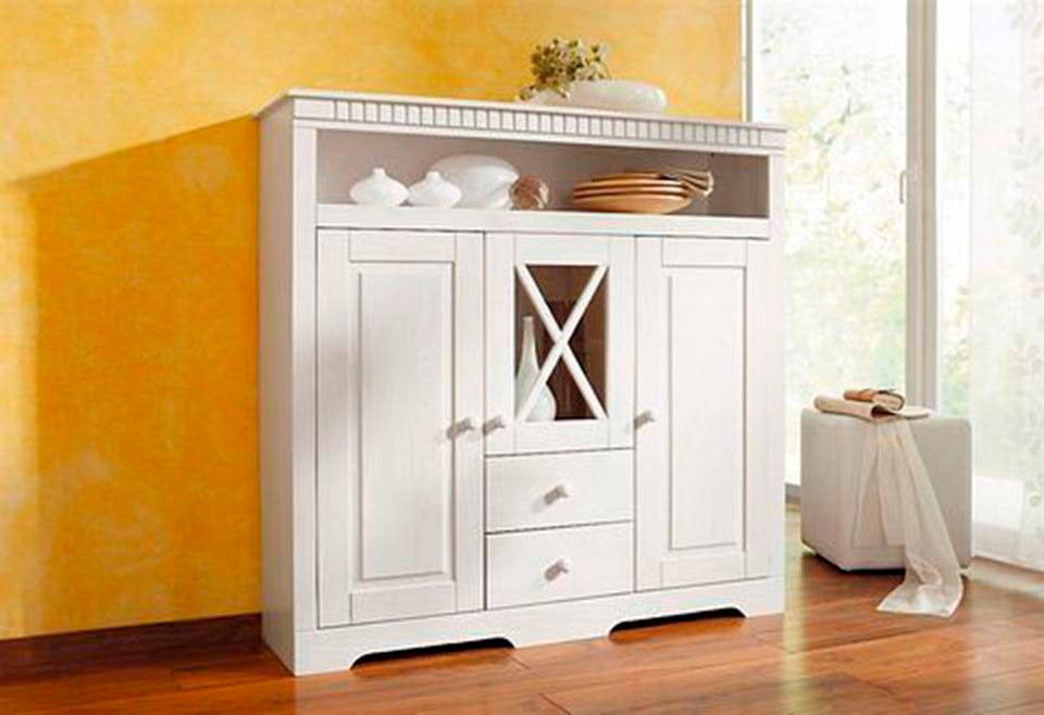 Image of GOODproduct Highboard "Lisa" Stauraumschrank aus massivem Kiefernholz, mit dekorativen Fräsungen