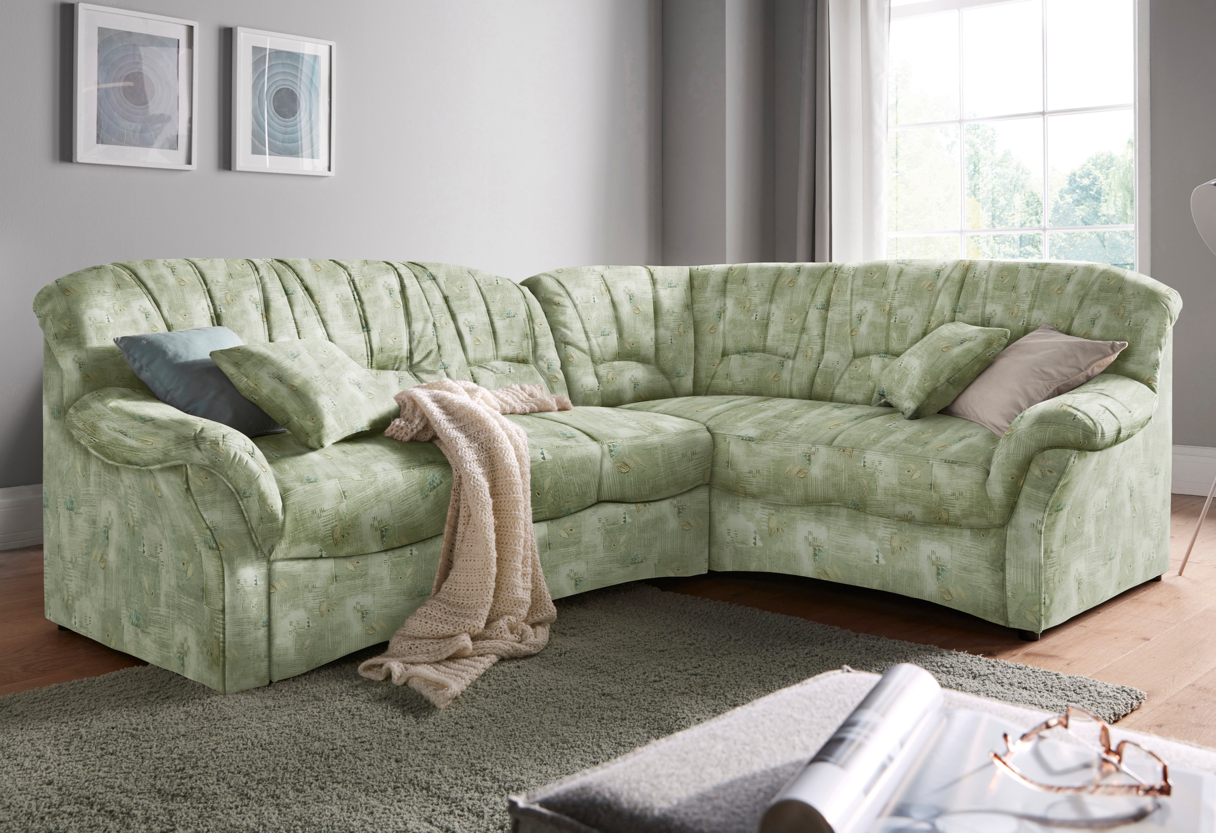 Image of DOMO collection Ecksofa "Bahia L-Form, B/T: 256/200 cm, belastbar bis 140kg/Sitz, mit Federkern" Microfaser, natur