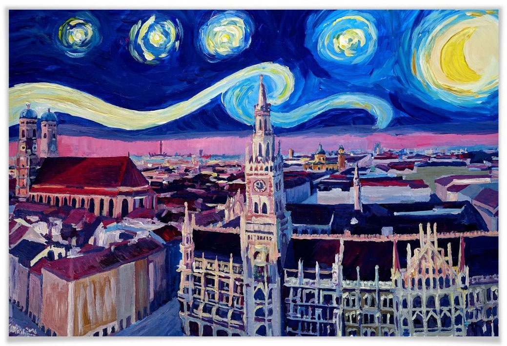 Image of Wall-Art Poster »van Gogh Stil München bei Nacht«, Stadt, (1 St.), Poster, Wandbild, Bild, Wandposter bei Ackermann Versand Schweiz